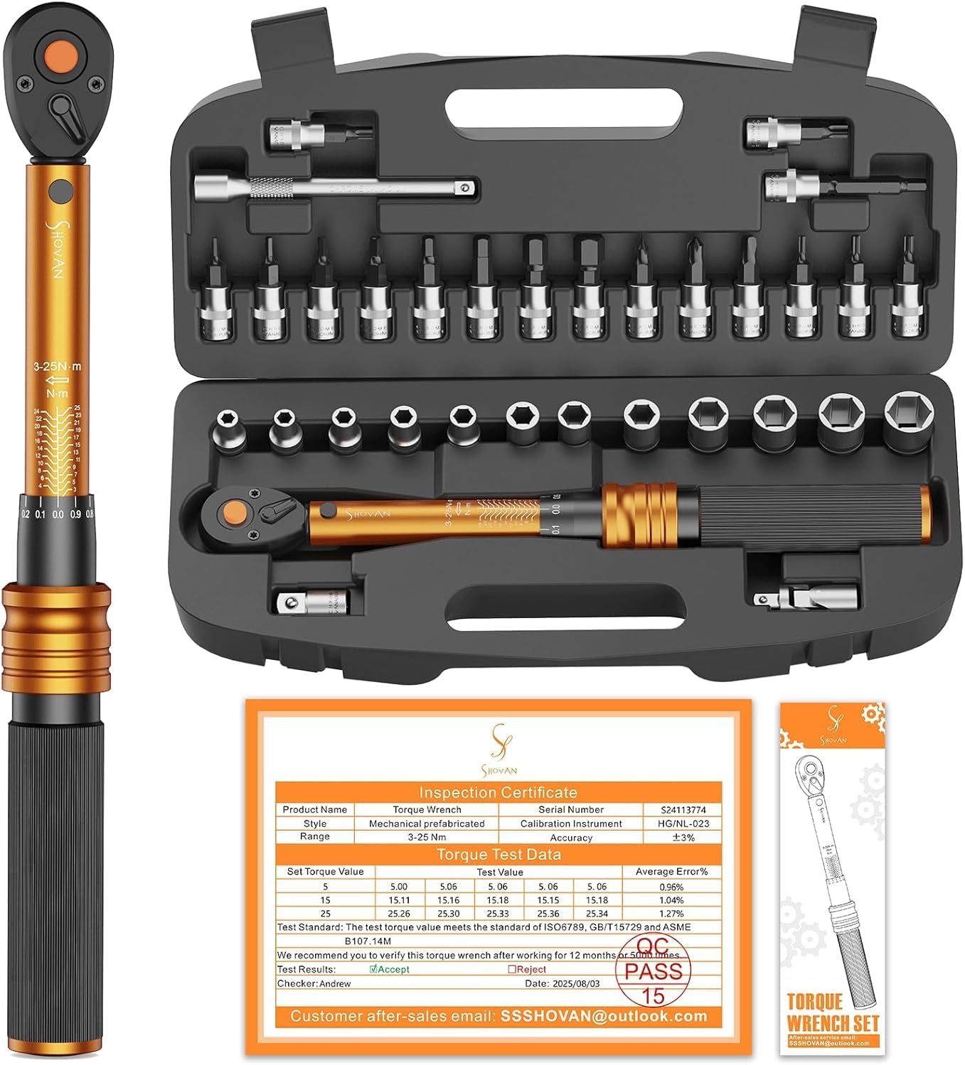 Drehmomentschlüssel 2–25 Nm – Testsieger 33-teiliges 1/4"-Set 3–25 Nm