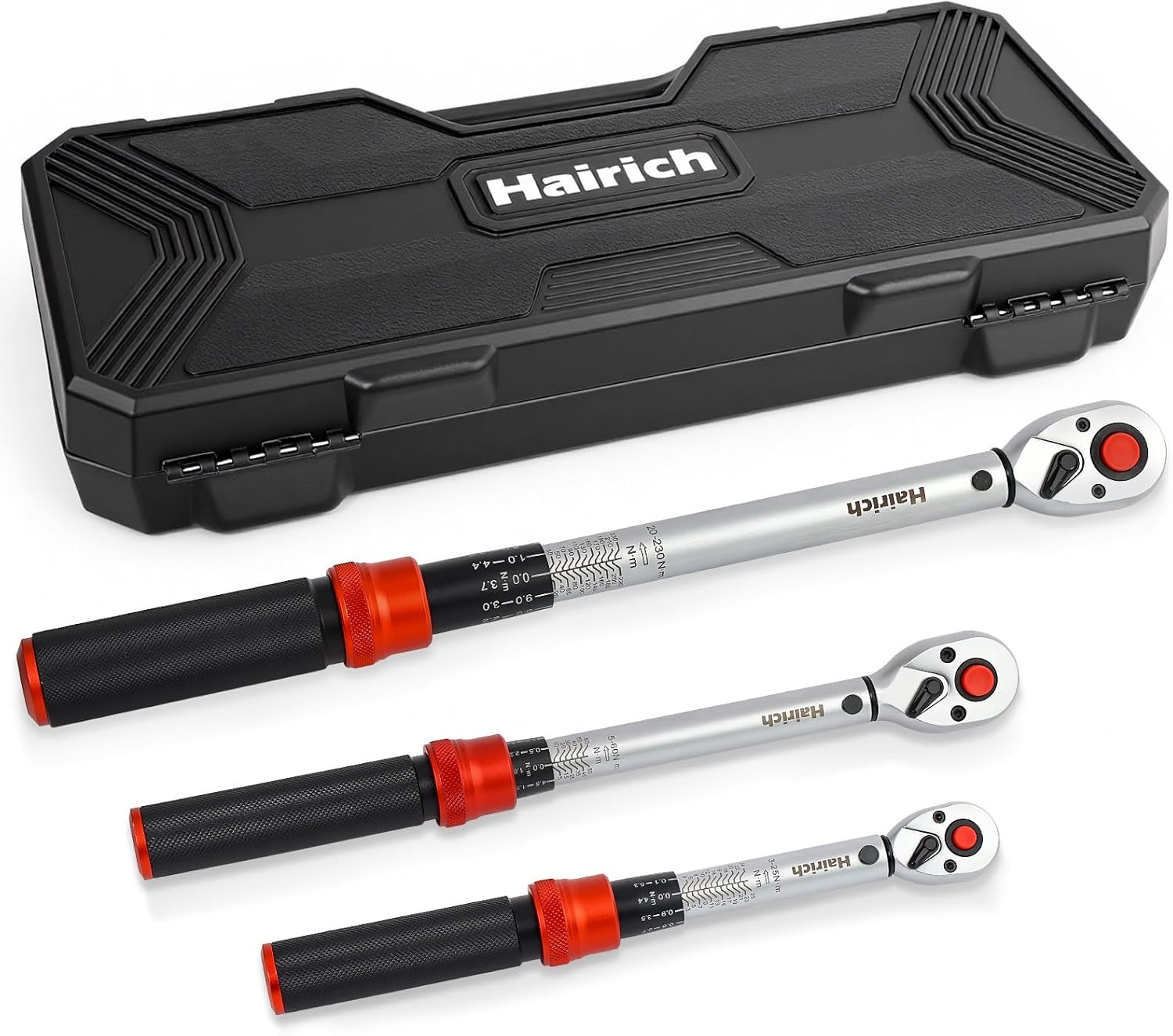 Drehmomentschlüssel Set 3‑teilig | 1/4″ + 3/8″ + 1/2″ | 3‑25 Nm, 5‑60 Nm, 20‑230 Nm | ±3% Genauigkeit | 72‑Zähne Ratschenkopf | Profi Torque Wrench für Fahrrad, Auto & Motorrad