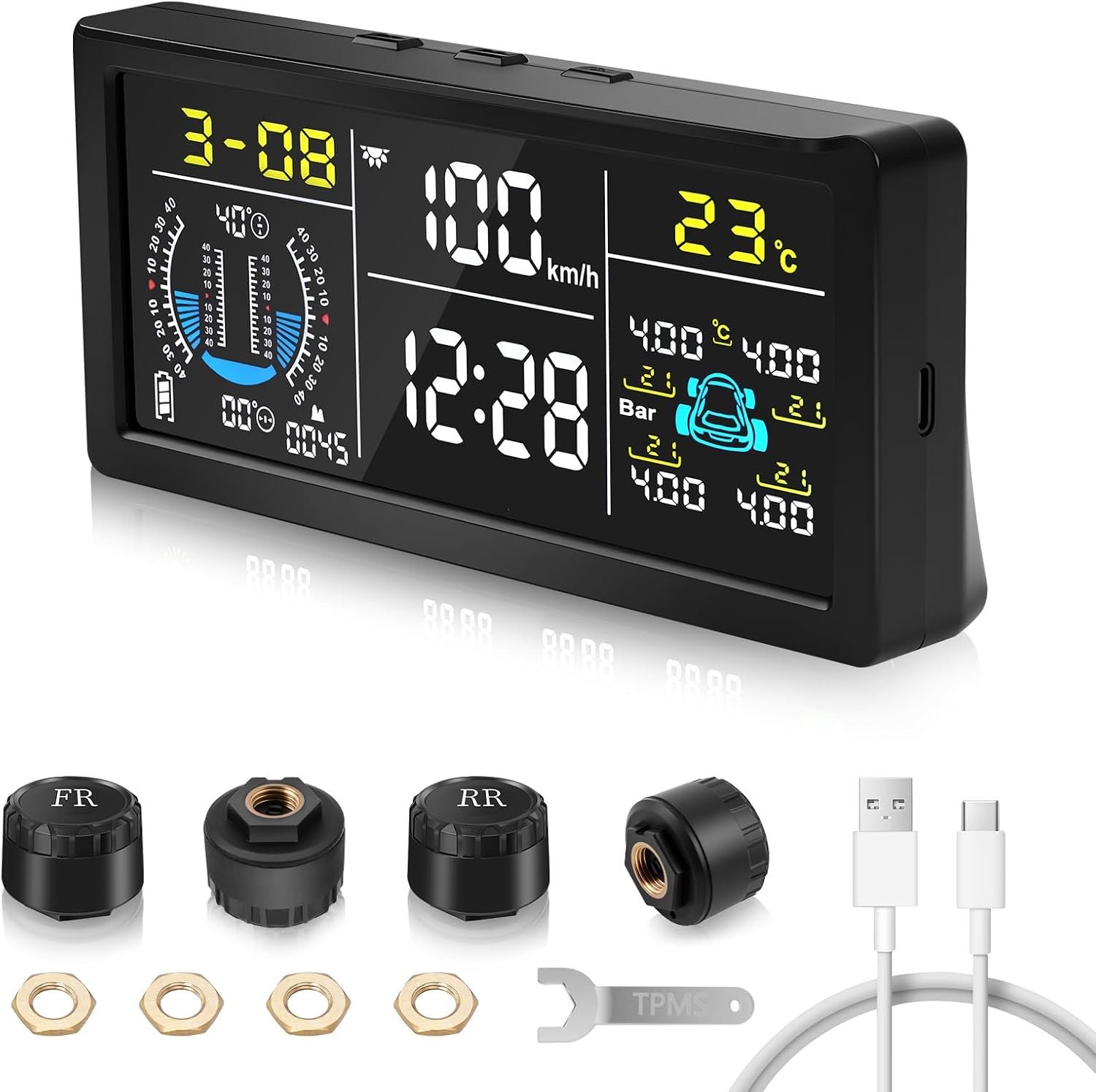 TPMS Reifendruckkontrollsystem 0–199 psi mit 4 Drahtlose Sensoren