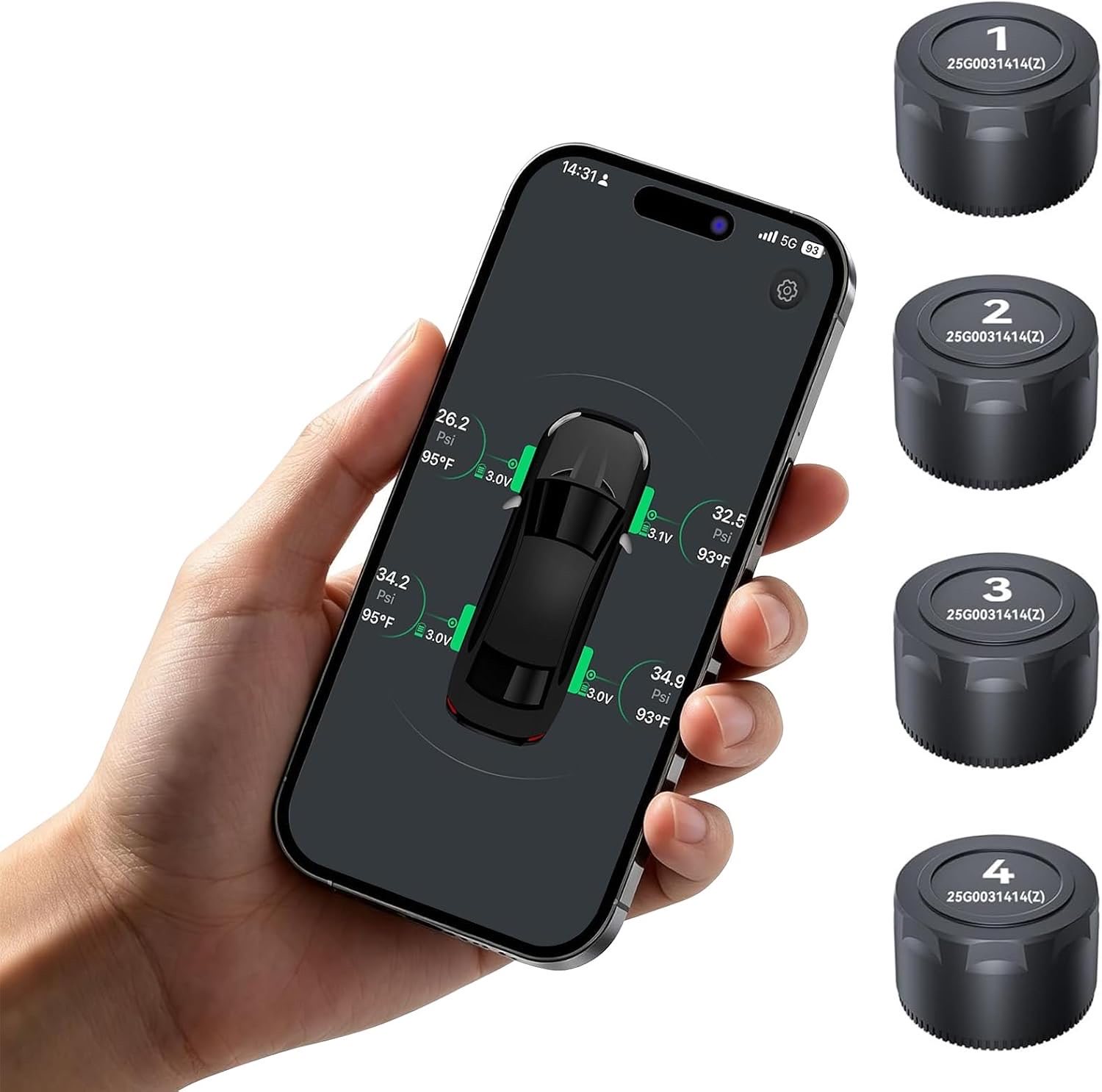 Bluetooth TPMS Reifendruckkontrollsystem mit 4 Externen Sensoren