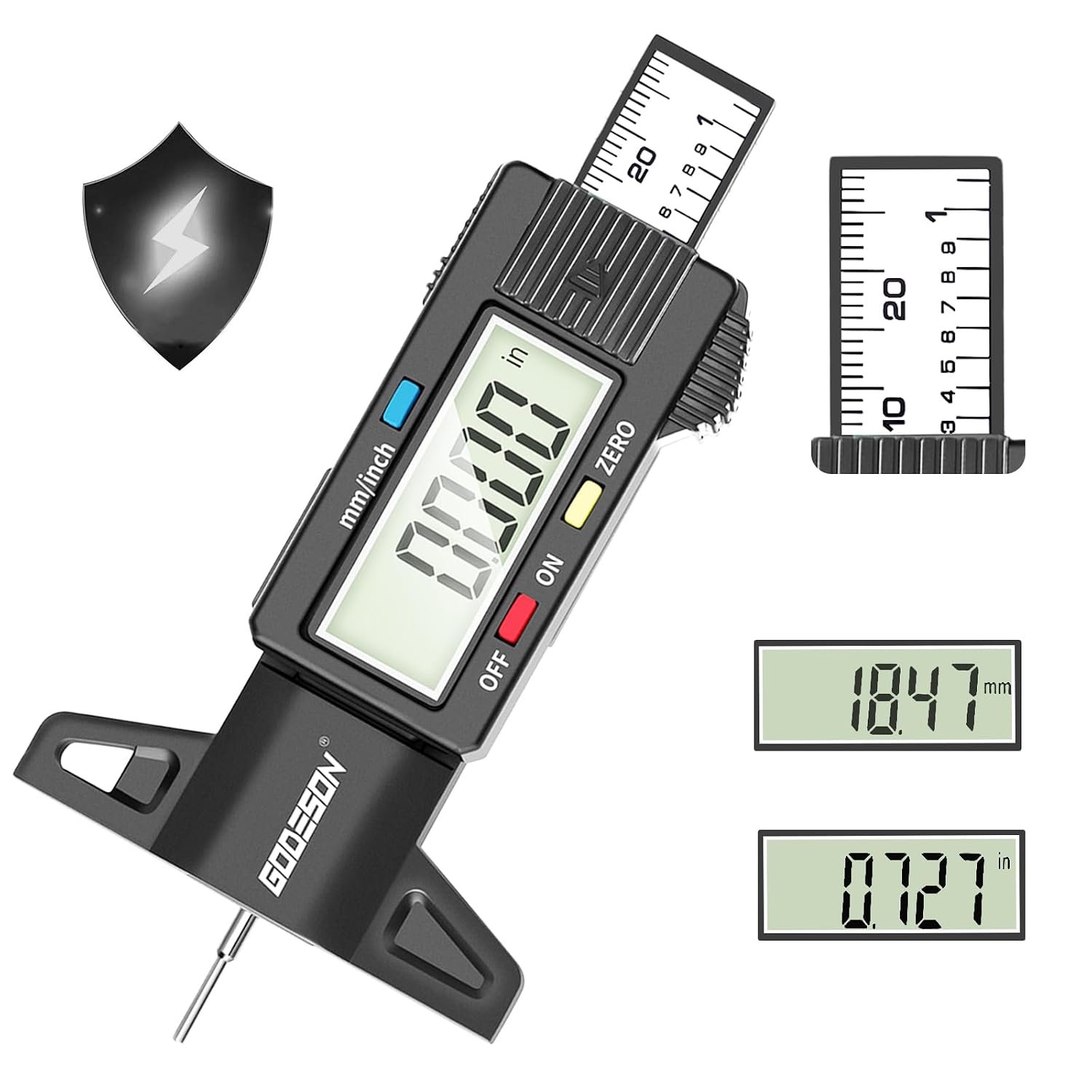 GODESON Digital-Reifenprofilmesser 0–25 mm