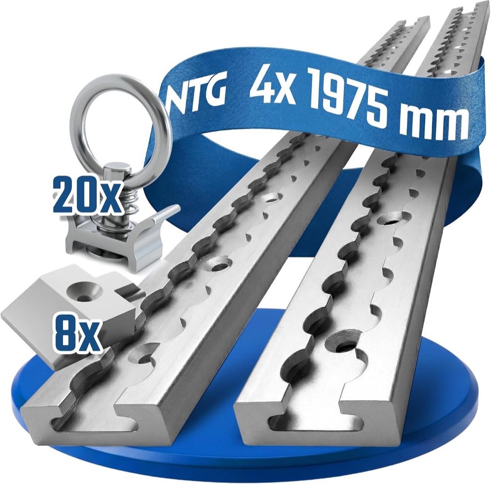 NTG Airlineschiene 2 m eckig 4 Stück - Alu - 20 Fittings - Zertifiziert