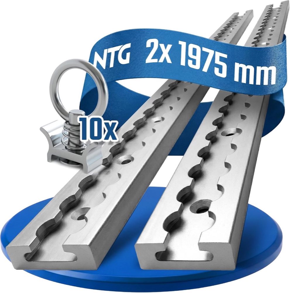 NTG Airlineschiene 2 Stück 2 m eckig inkl. 10 Fittings - mit Bohrungen