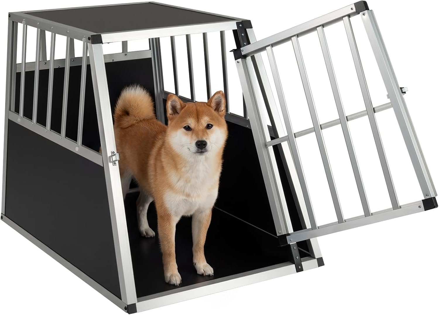 FANTASK Alu Hundetransportbox, abschließbare Tür & herausnehmbare Trennwand, trapezförmige Hundebox für Auto, LKW und Camping (89 x 69 x 50,5 cm)