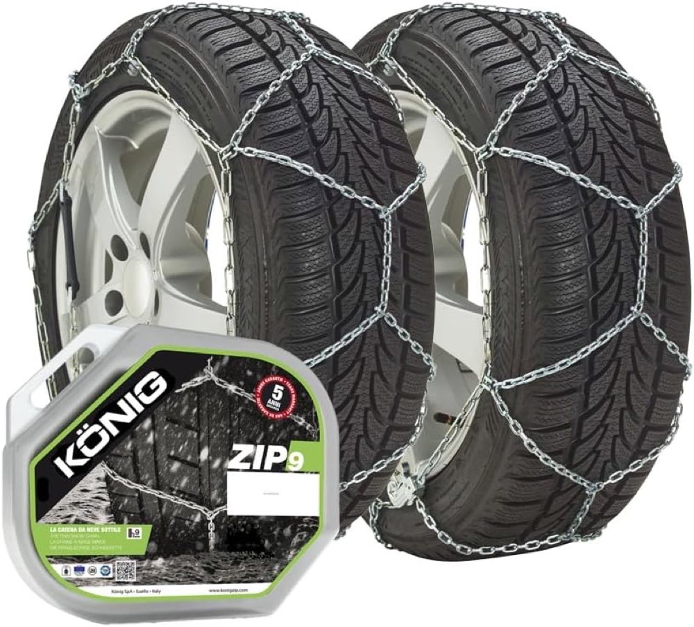 KÖNIG Schneeketten Zip 9 Gr. 90 für Reifen 195/80 R14, 9 mm Glieder für optimale Traktion und Stabilität im Schnee, ÖNORM V5117 Zertifiziert für PKW