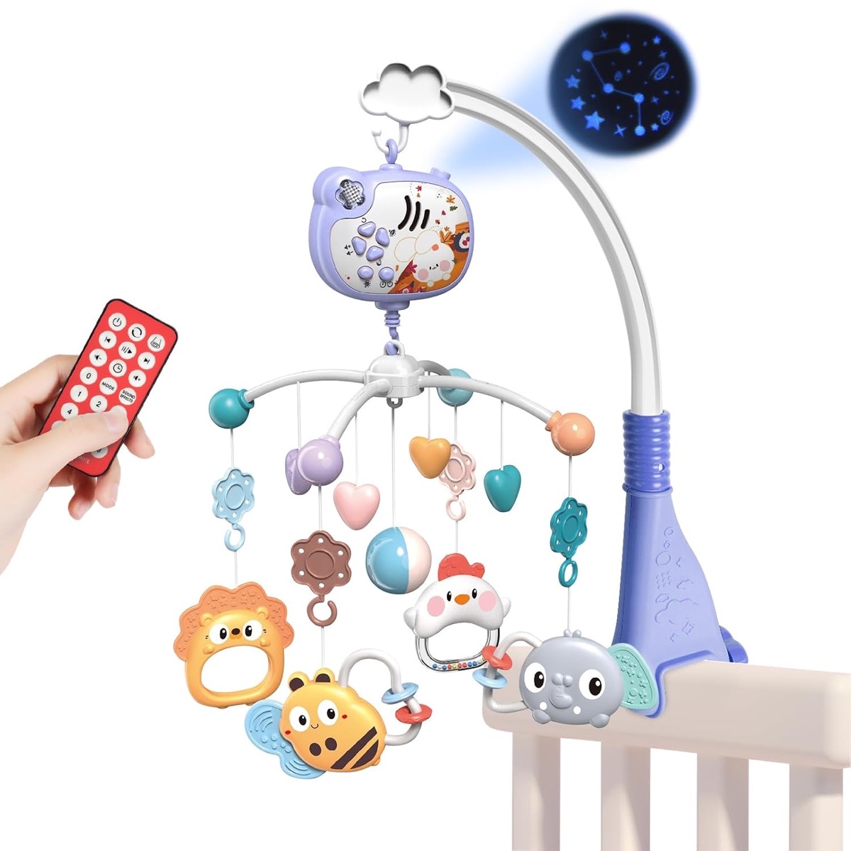 Aolso Babybett-Mobile mit Musik, Licht und Projektor