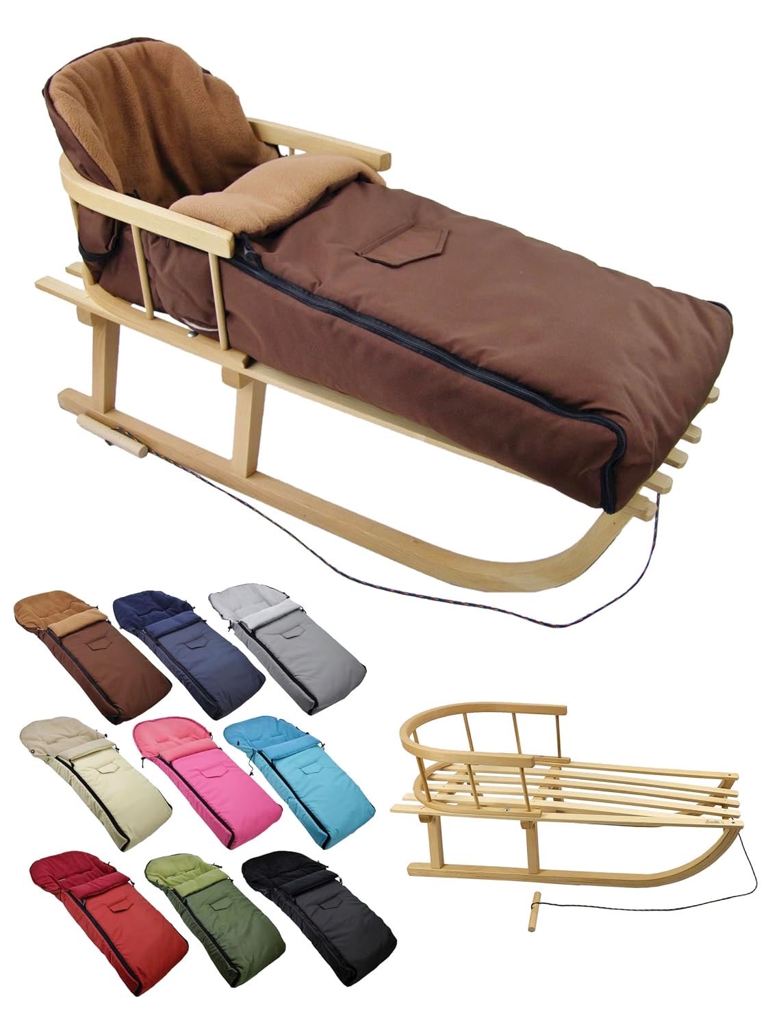 BambiniWelt BambiniWelt Holzschlitten mit Fußsack 108 cm