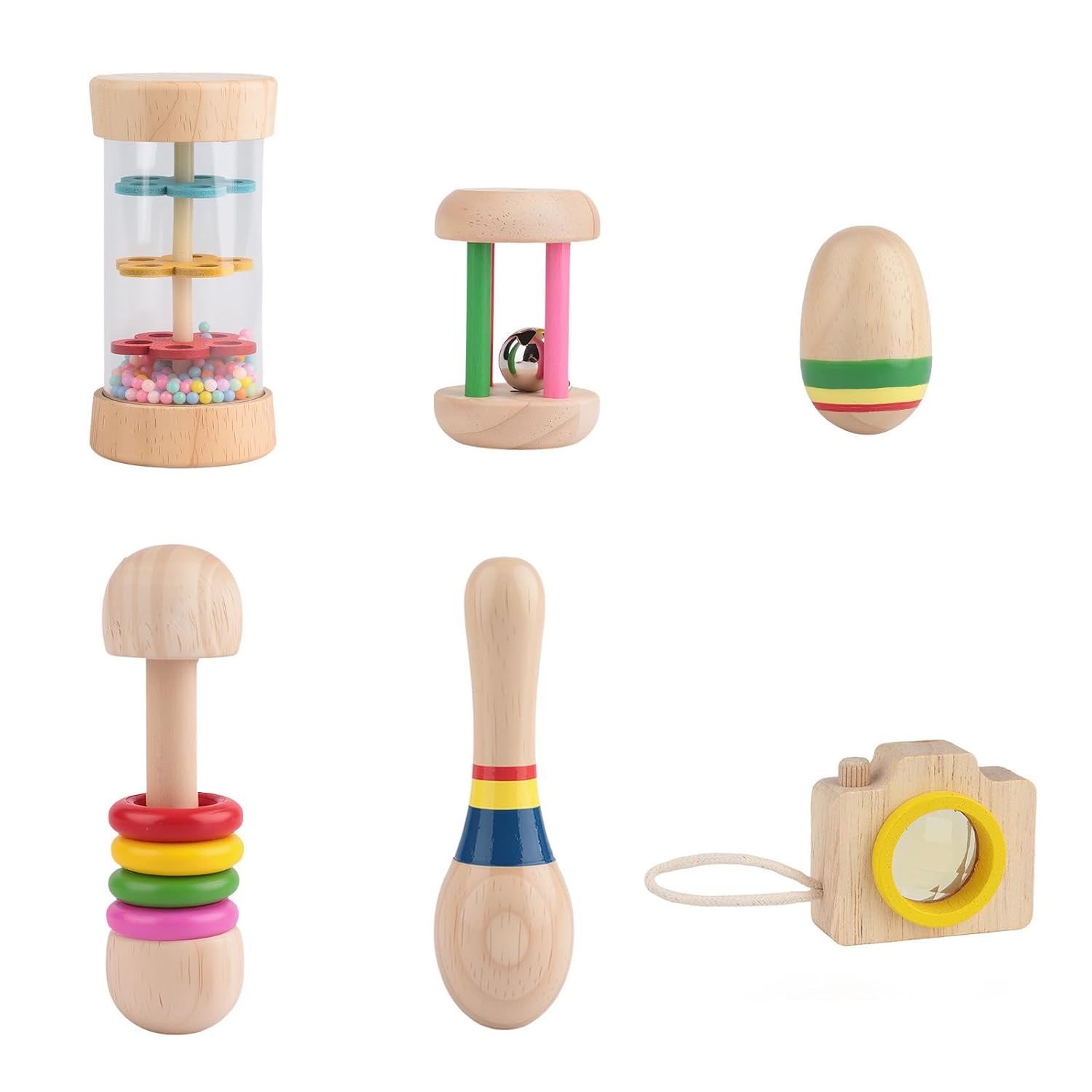 Lixstyea Holz-Rassel-Set, 6 Stück