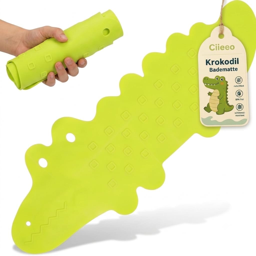 Ciieeo Badewannenmatte Kinder, Krokodil, 95 × 34,5 cm