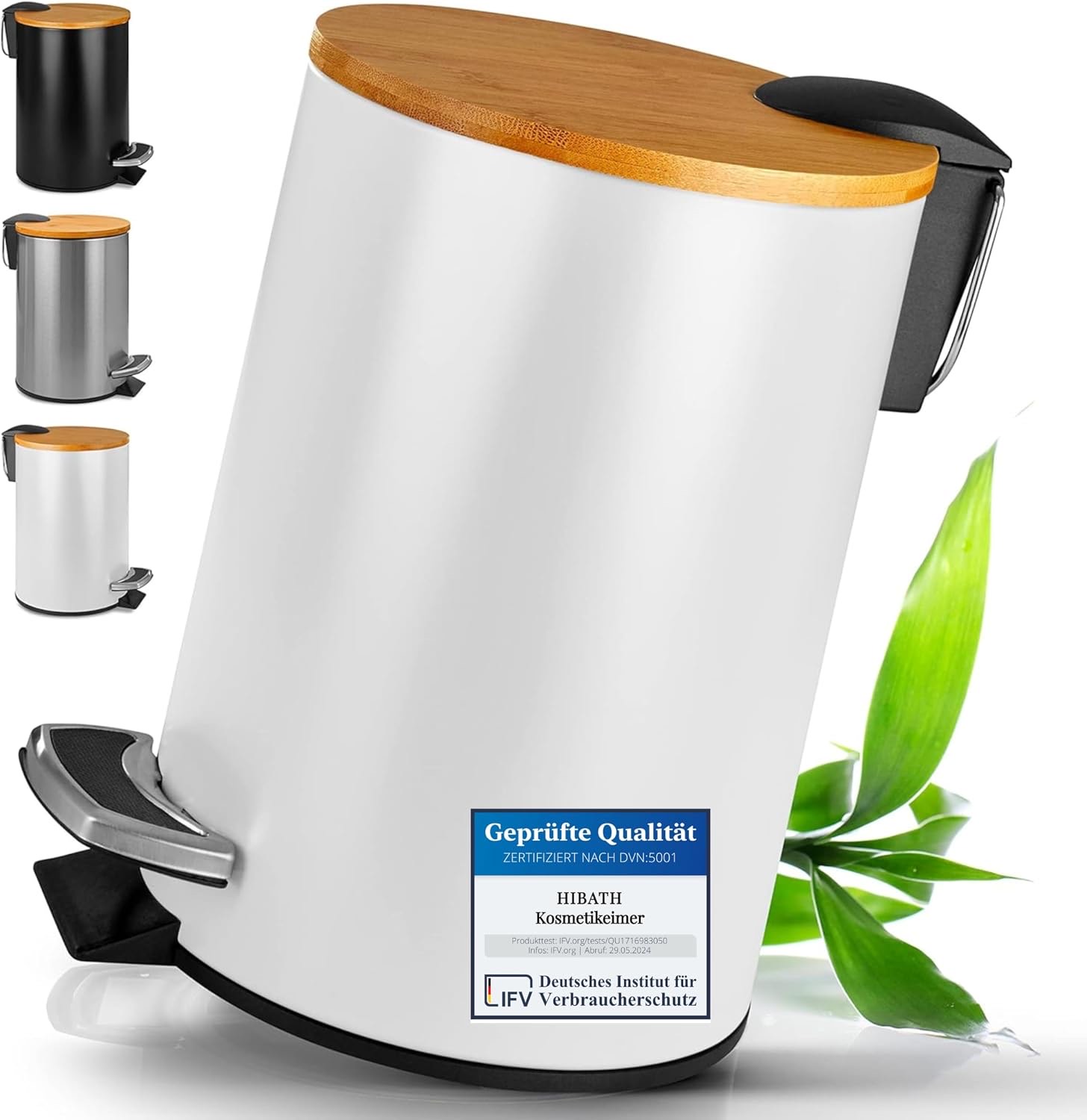 HIBATH Kosmetikeimer 5 Liter Bambusdeckel
