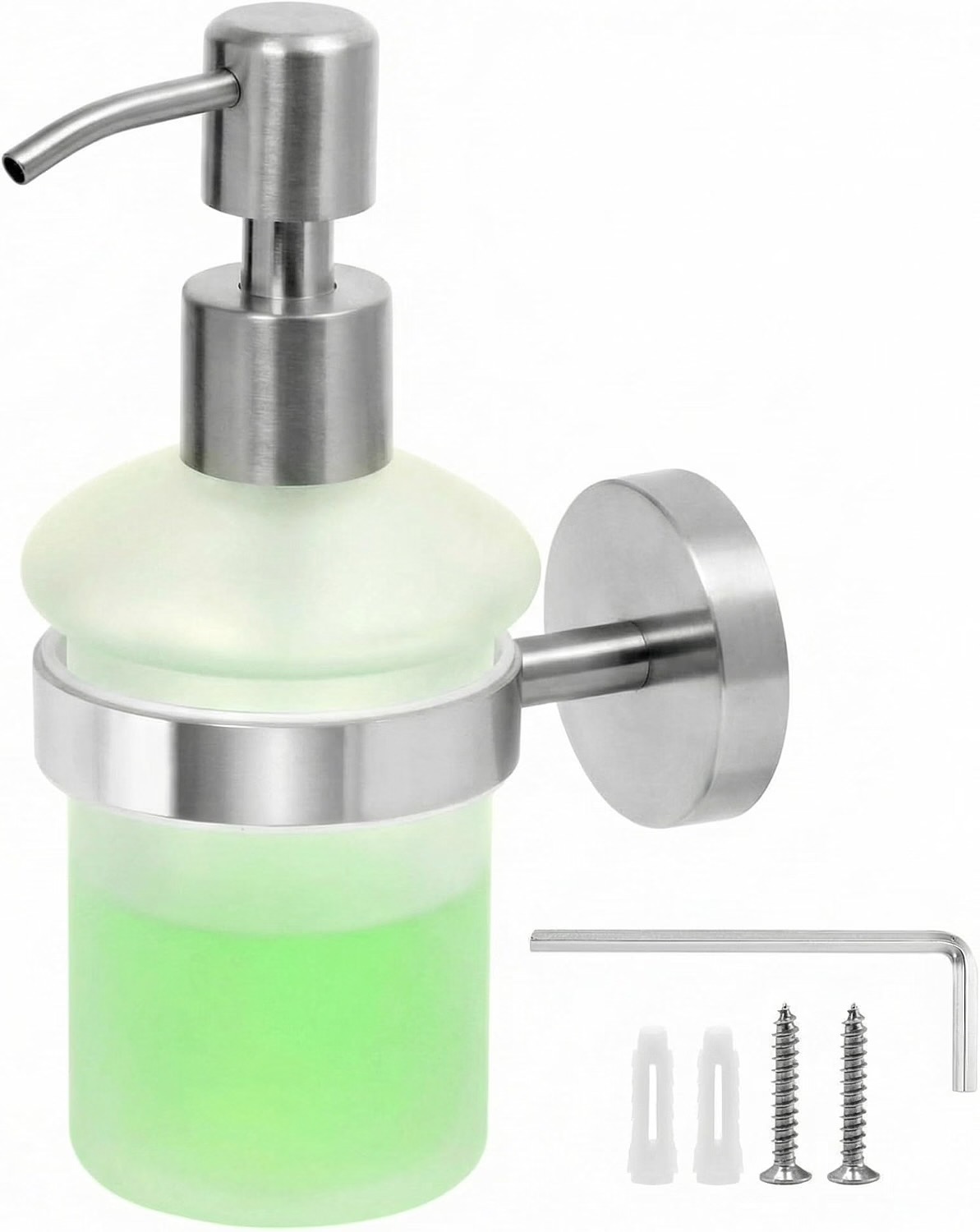 QWORK® Seifenspender Zur Wandmontage, Duschseifenspender, Satiniertes Glas und Edelstahl 3…