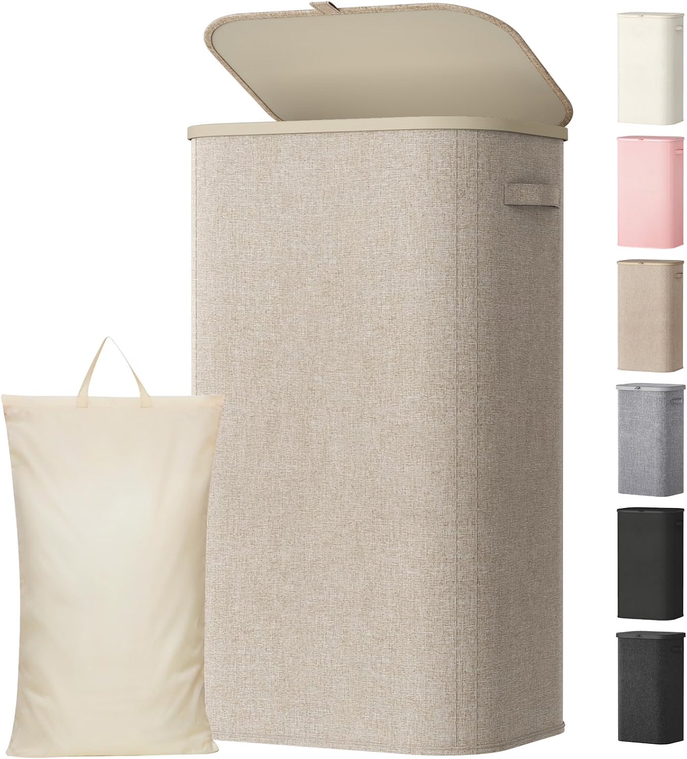 Lifewit 105L Wäschekorb mit Deckel, Beige