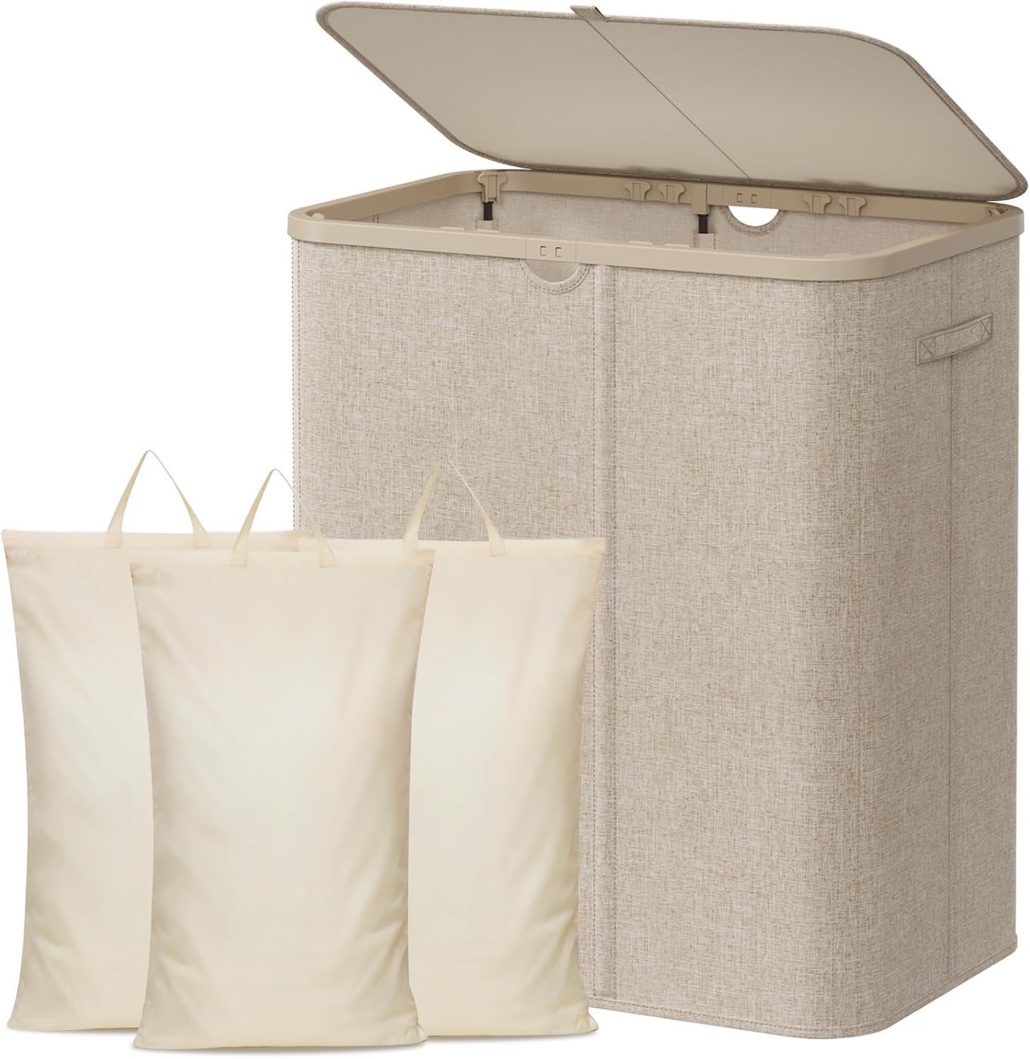 Lifewit Lifewit 165L Wäschekorb mit Deckel, 3 Fächer