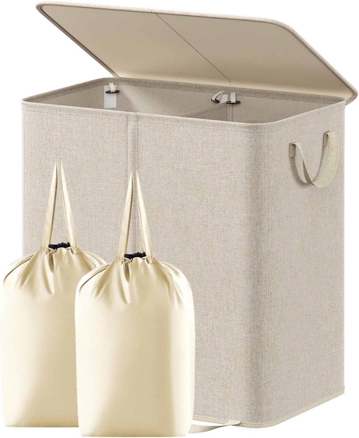 Lifewit 136L Wäschekorb mit Deckel, 2 Fächer