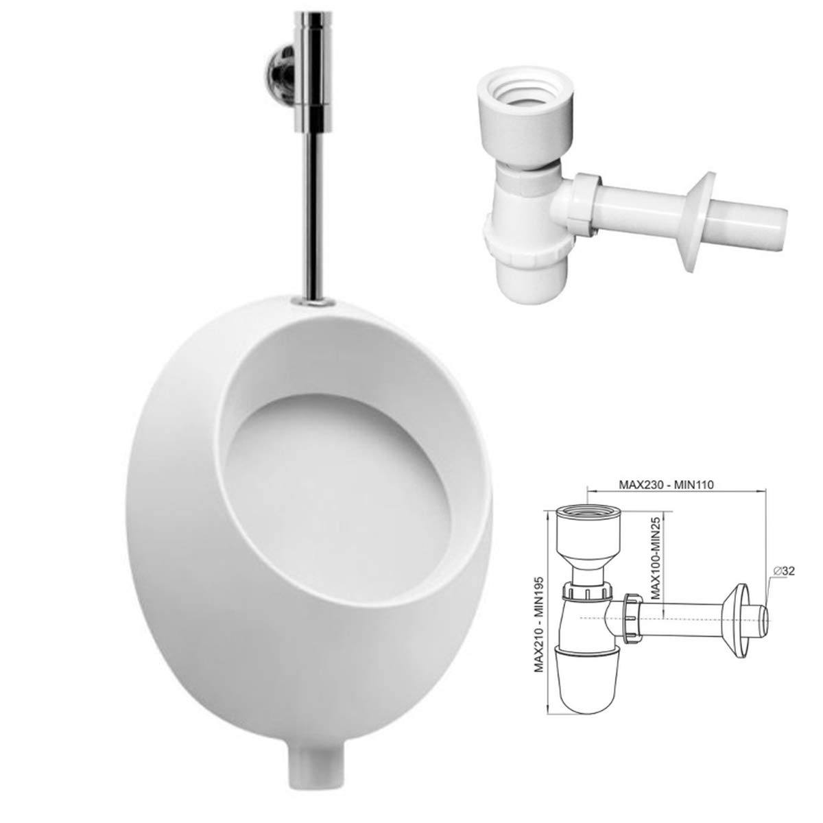 VBChome Urinal Pico, vertikal, Zulauf oben, inkl. Flaschensiphon