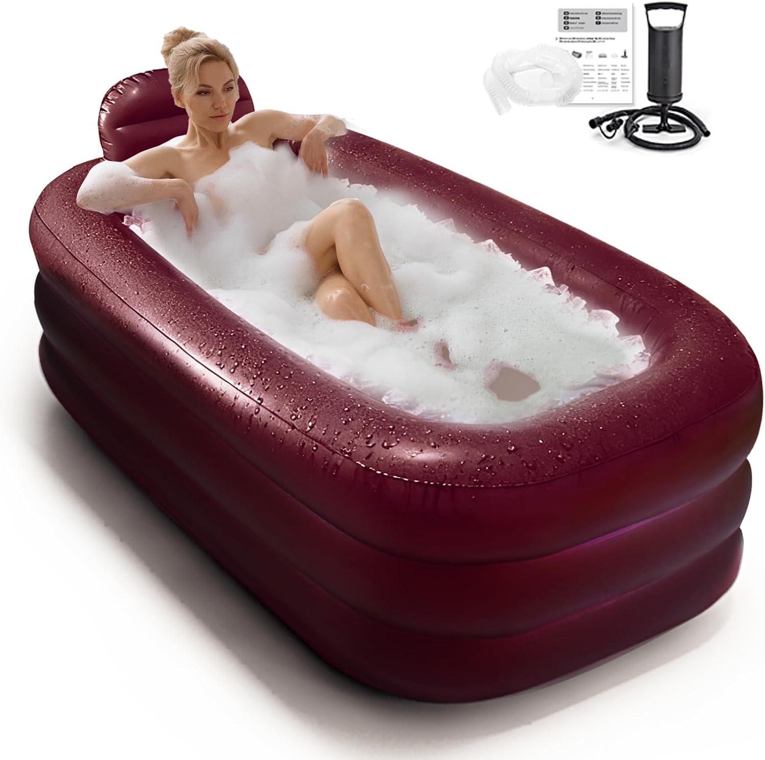 Nevife Aufblasbare Badewanne Weinrot mit Handpumpe 158×95×45 cm