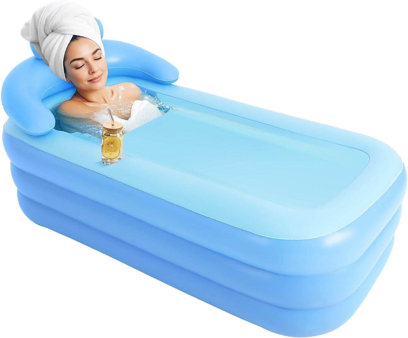 CHERIKIU Aufblasbare Badewanne mit Kopfstütze 160×84×64 cm