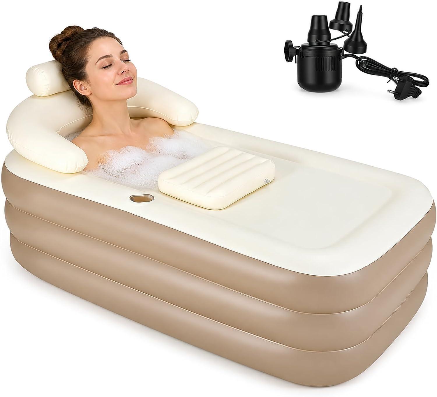 CaeliMuse Aufblasbare Badewanne 160 cm Khaki mit Elektropumpe