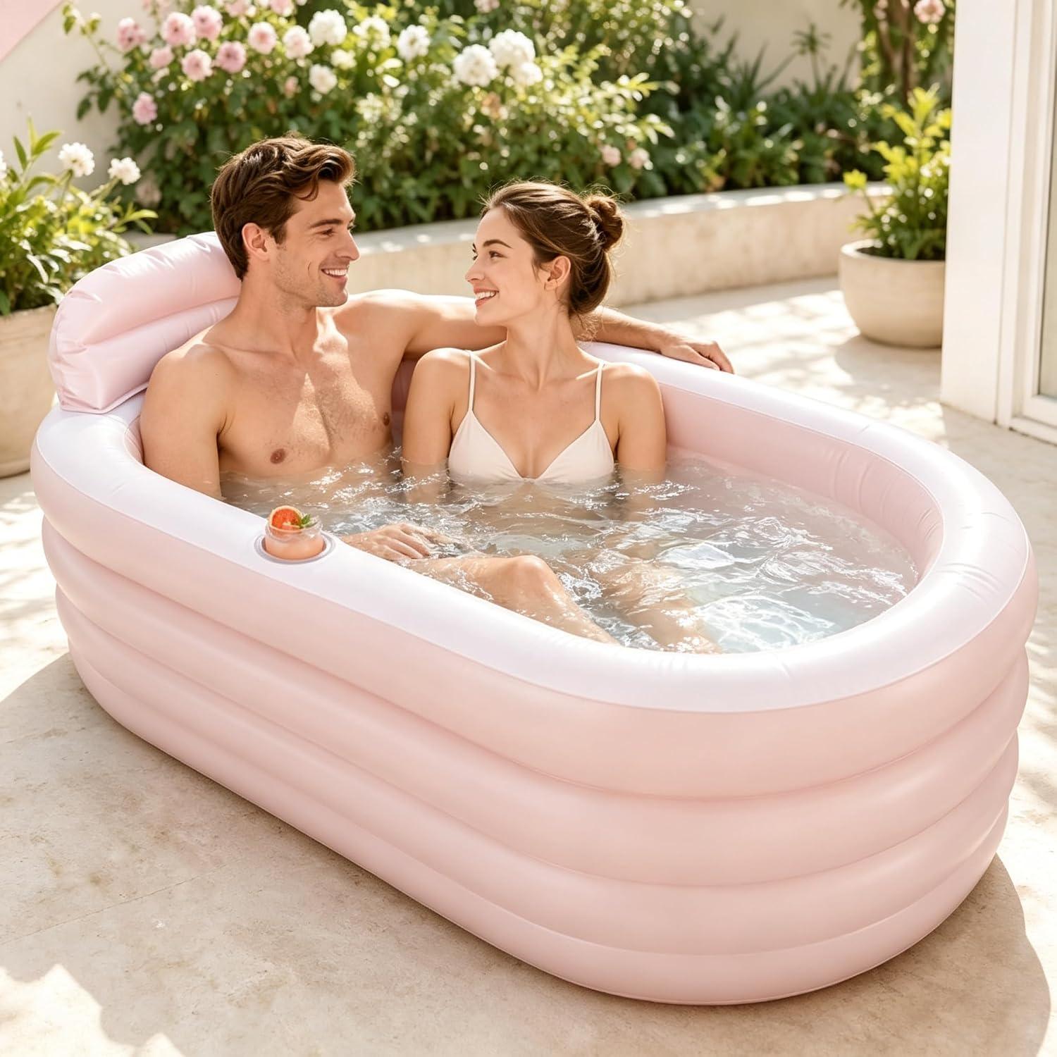 VeftBltrem Aufblasbare 4-Kammer-Badewanne mit Elektropumpe 160×85×55 cm