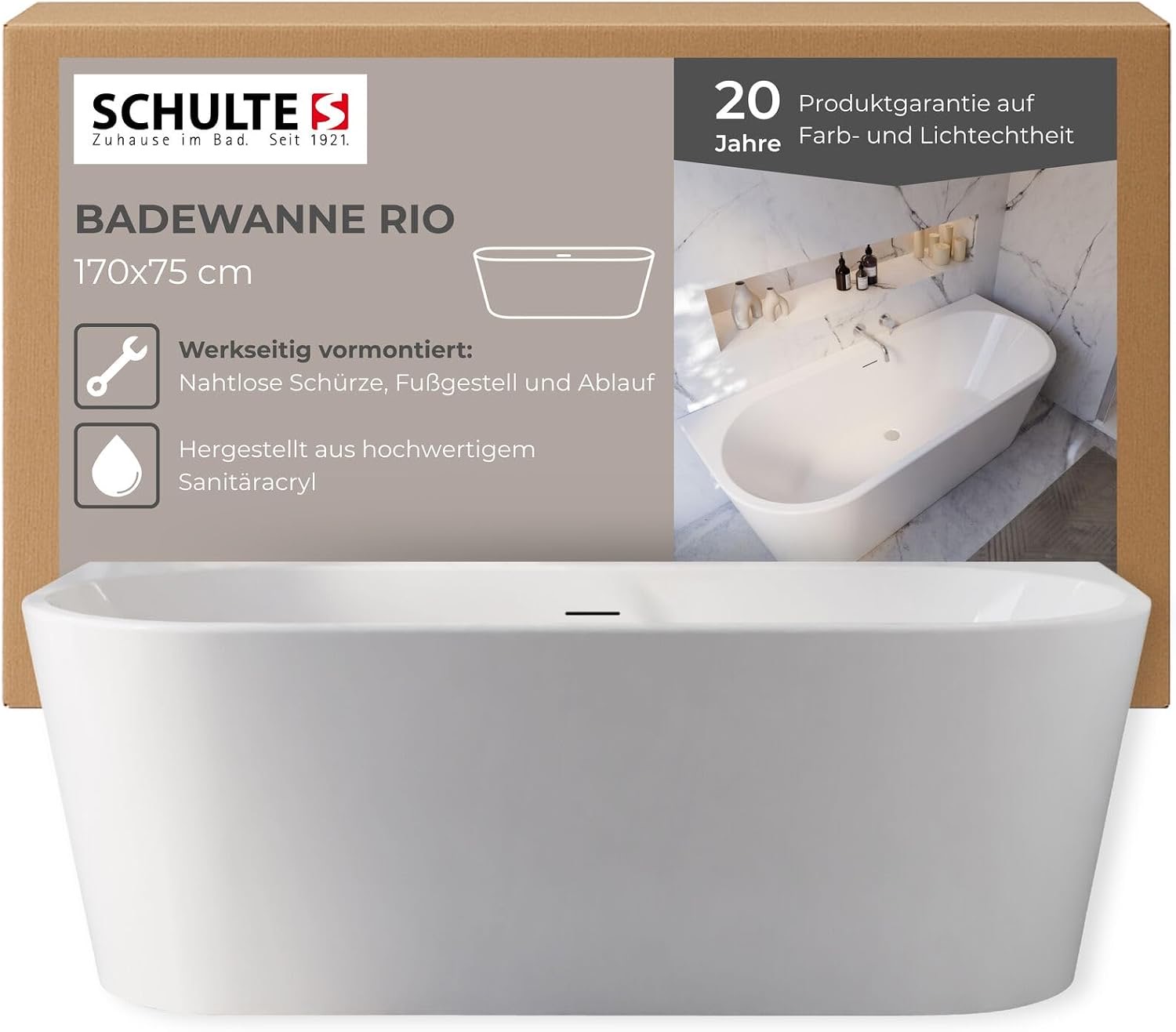 Schulte Rio Einbauwanne 170×75 cm mit Schürze