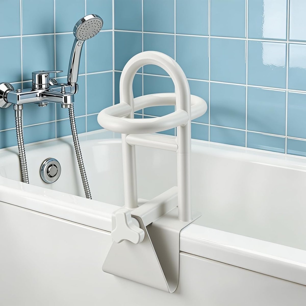 Einstiegshilfe Badewanne Senioren, Badewannengriff Ohne Bohren, 3-Fach Haltegriff Verstellbar 8-17 cm, Stabiler Badewannen Haltegriff für ältere Menschen, Schwangere & Pflege, Belastbar bis 150 kg
