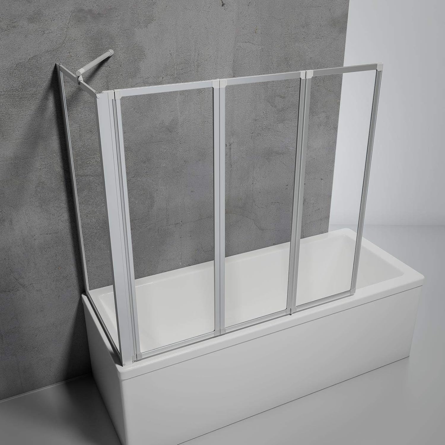 Schulte Duschwand für Badewanne 129 x 121 cm, Seitenwand 73-76 cm, 3-teilig, Sicherheit…