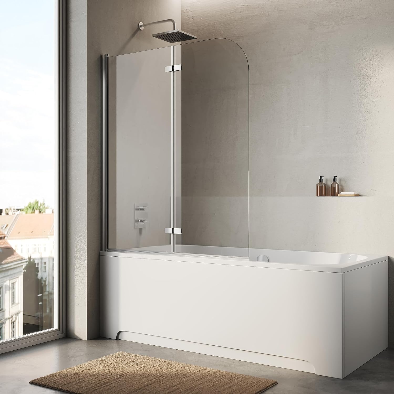 SONNI Duschwand für Badewanne, H12E-120x140 cm, 6 mm Nano, 2-teilig faltbar – Testsieger Badewannenfaltwand