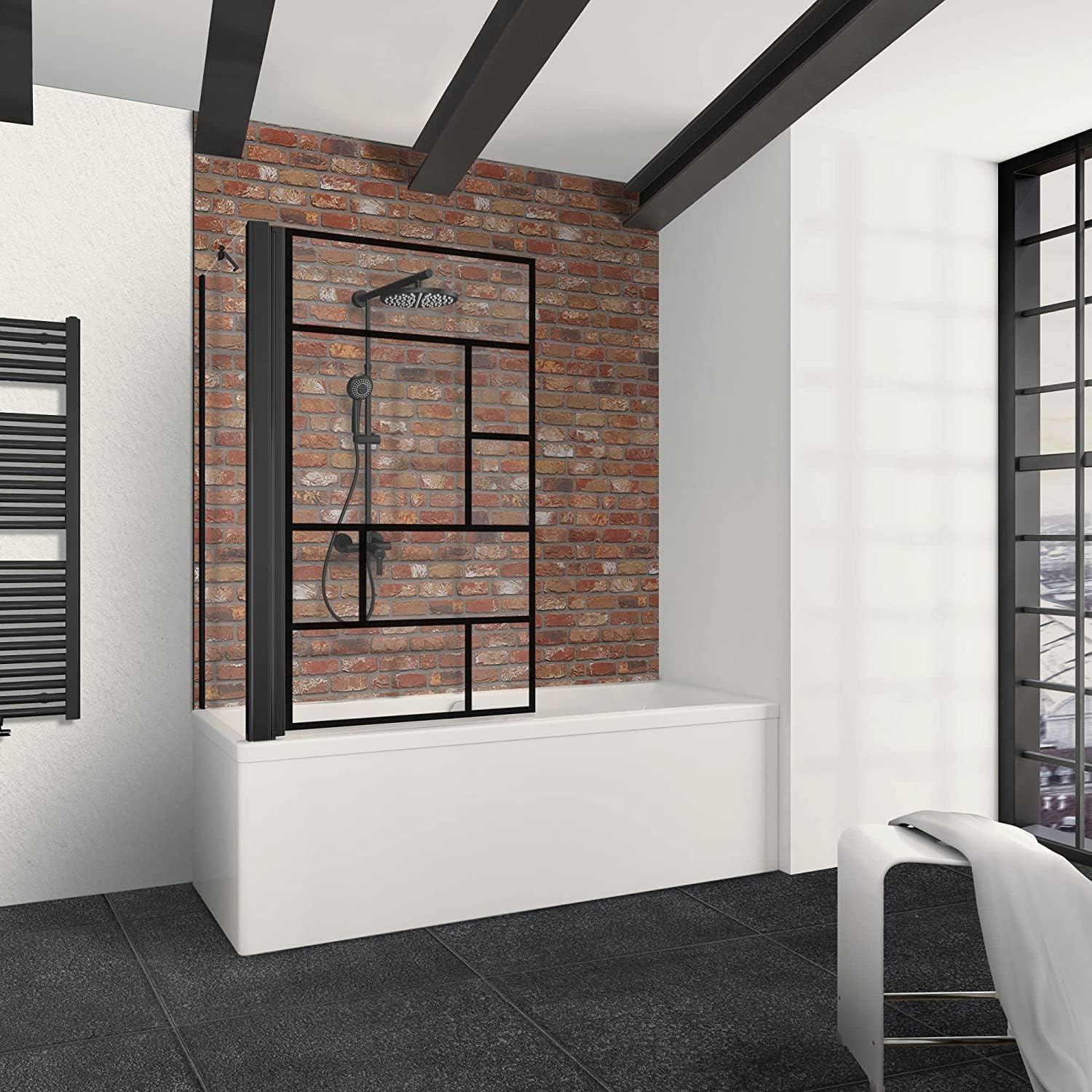 Schulte Badewannenaufsatz 1-teilig mit Seitenwand für 75er Badewanne, BlackStyle mit 5…