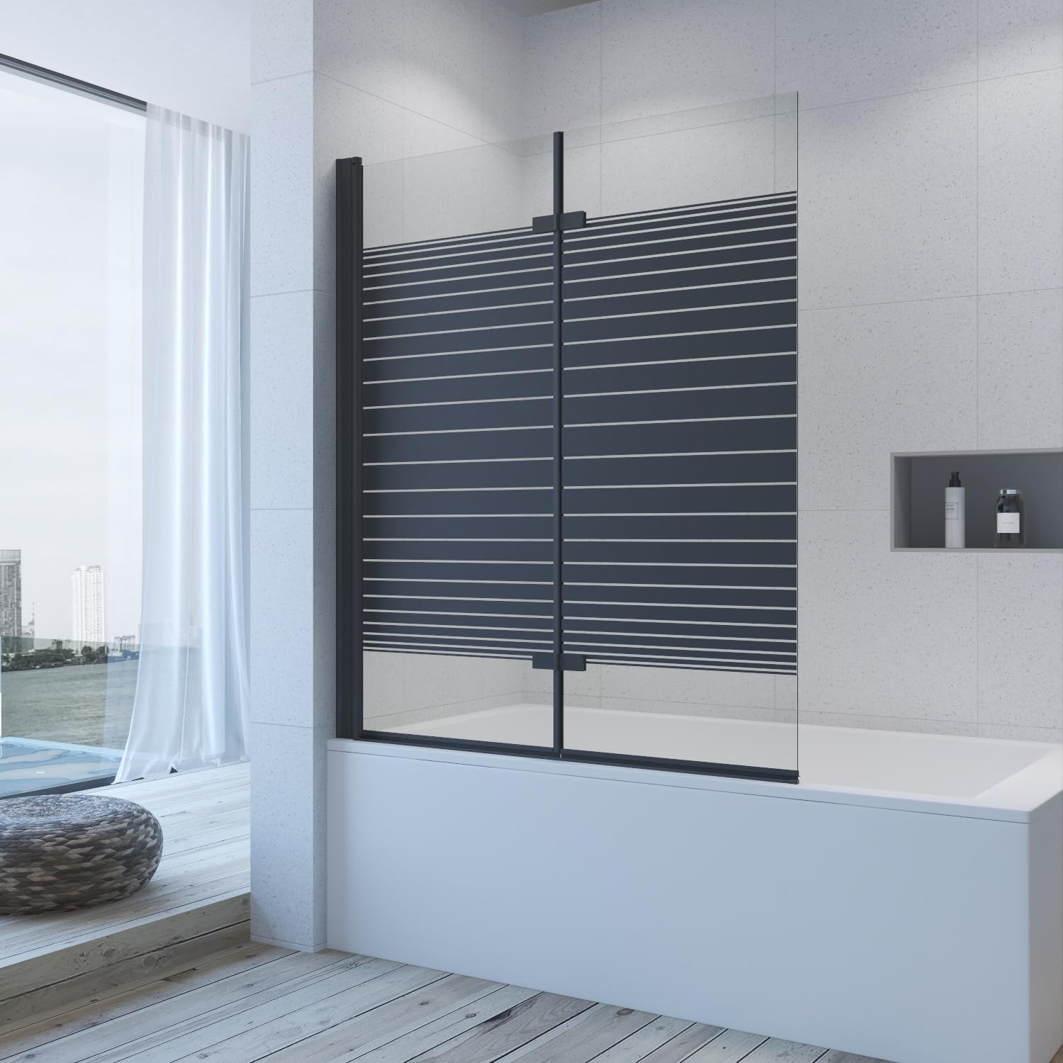 AQUABATOS AQUABATOS Duschwand Badewanne schwarz ohne bohren 120 x 140 cm Badewannenaufsatz 2 Teil…