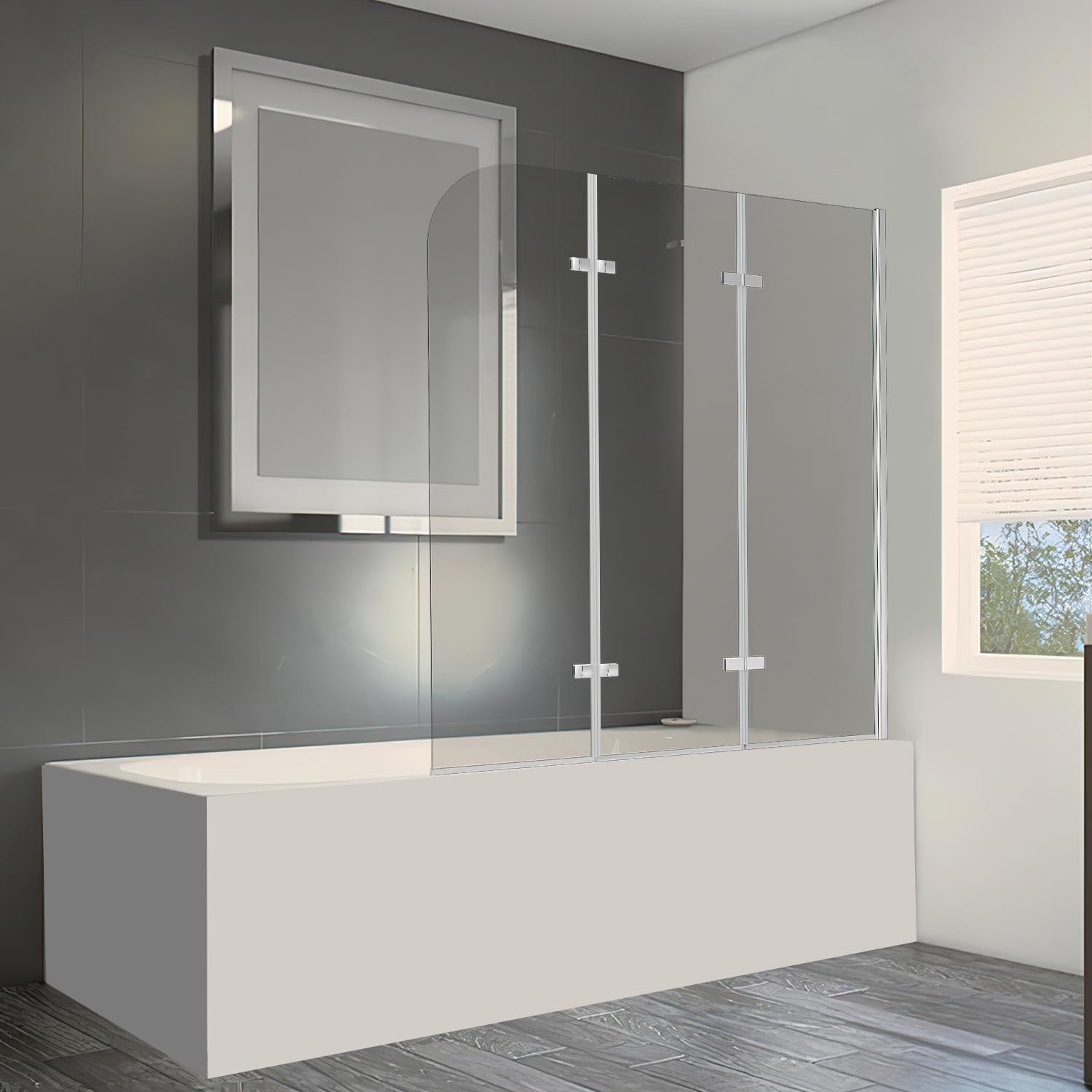 Duschwand Badewanne 120 x 140 cm, 3-teilig faltbare Badewannenfaltwand, Badewannenaufsa…