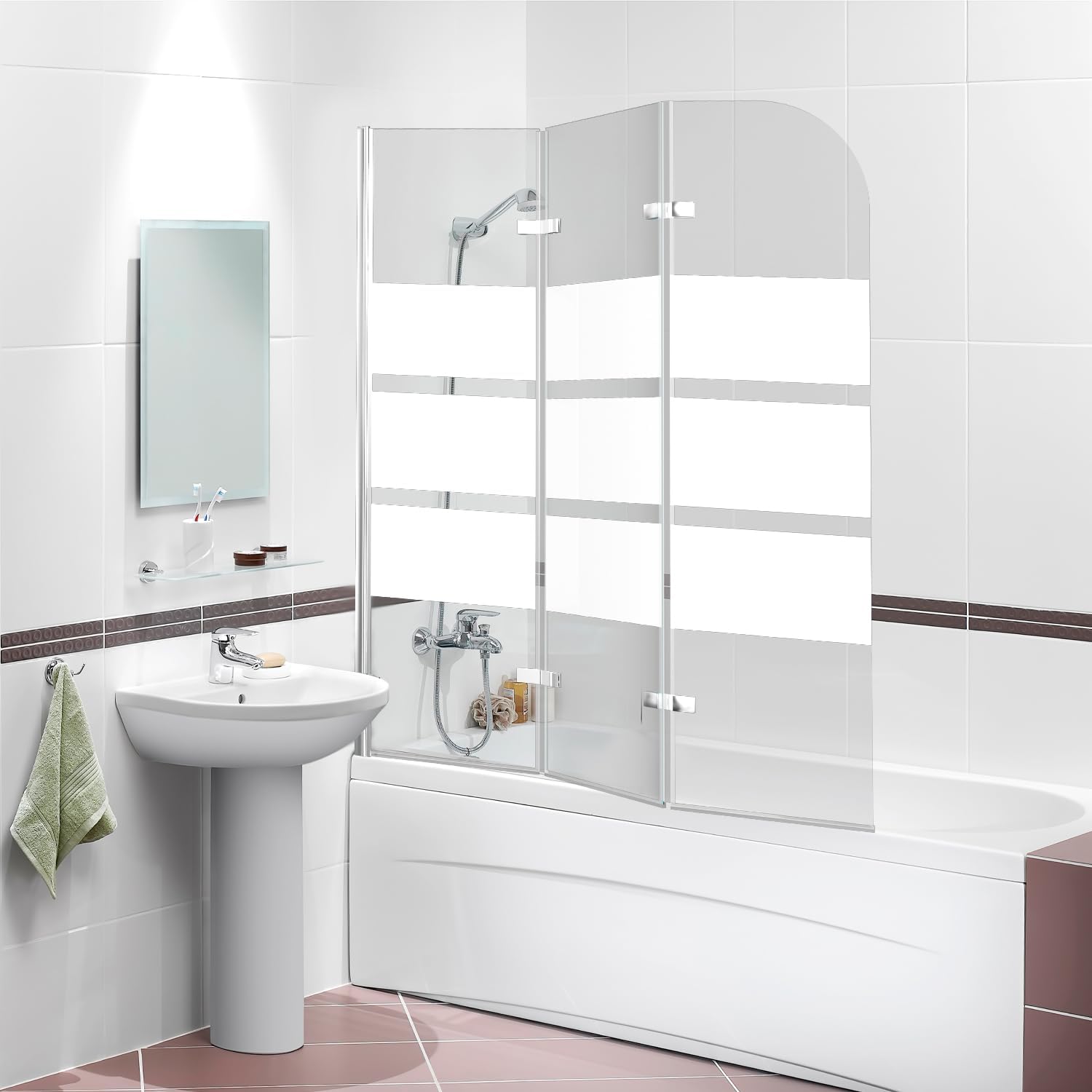 Duschwand Badewanne 120 x 140 cm, 3-teilig faltbare Badewannenfaltwand, Badewannenaufsa…
