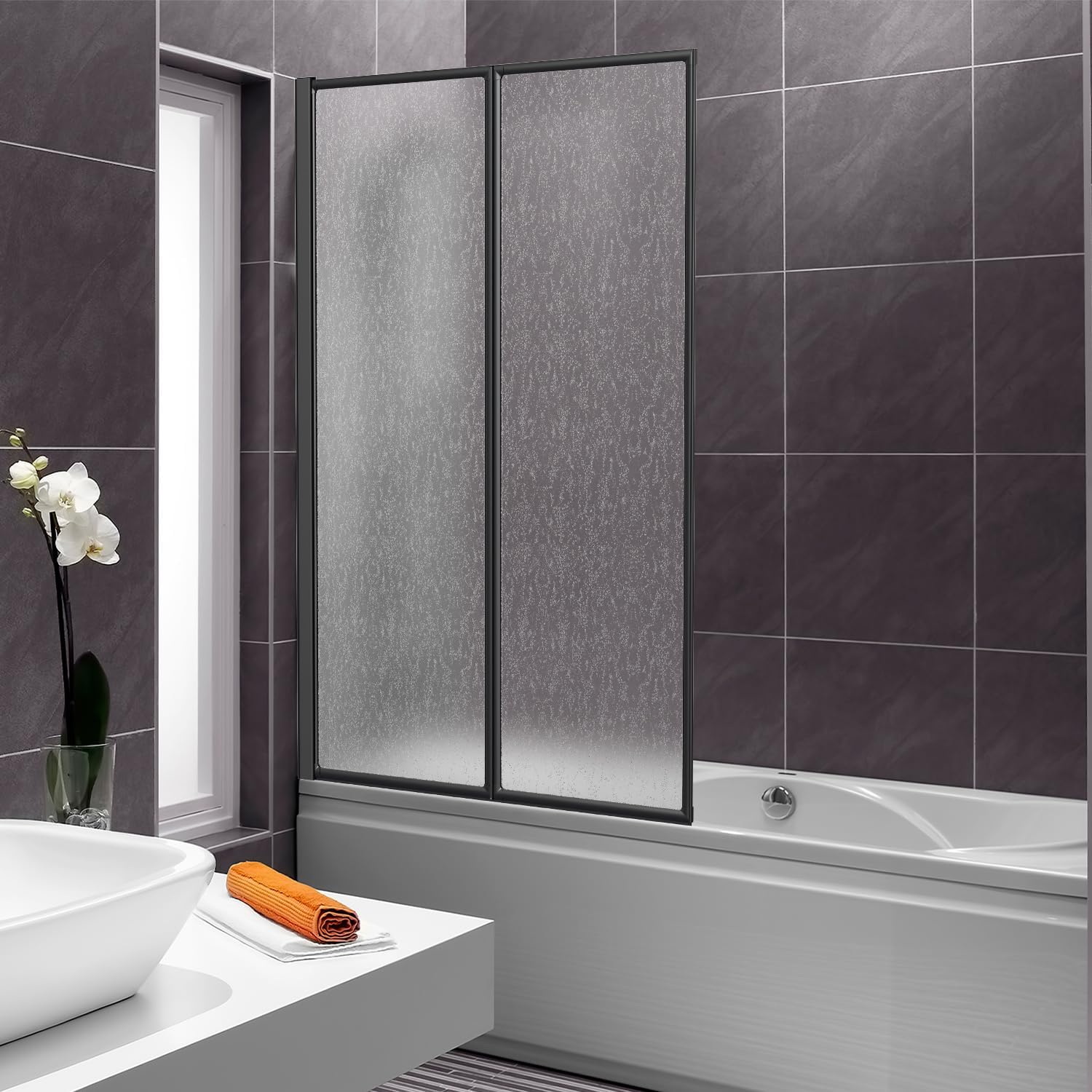 Duschwand für Badewanne 100×140 cm, 2-teilig Faltbar aus Bruchsicherem PS-Kunststoff, D…