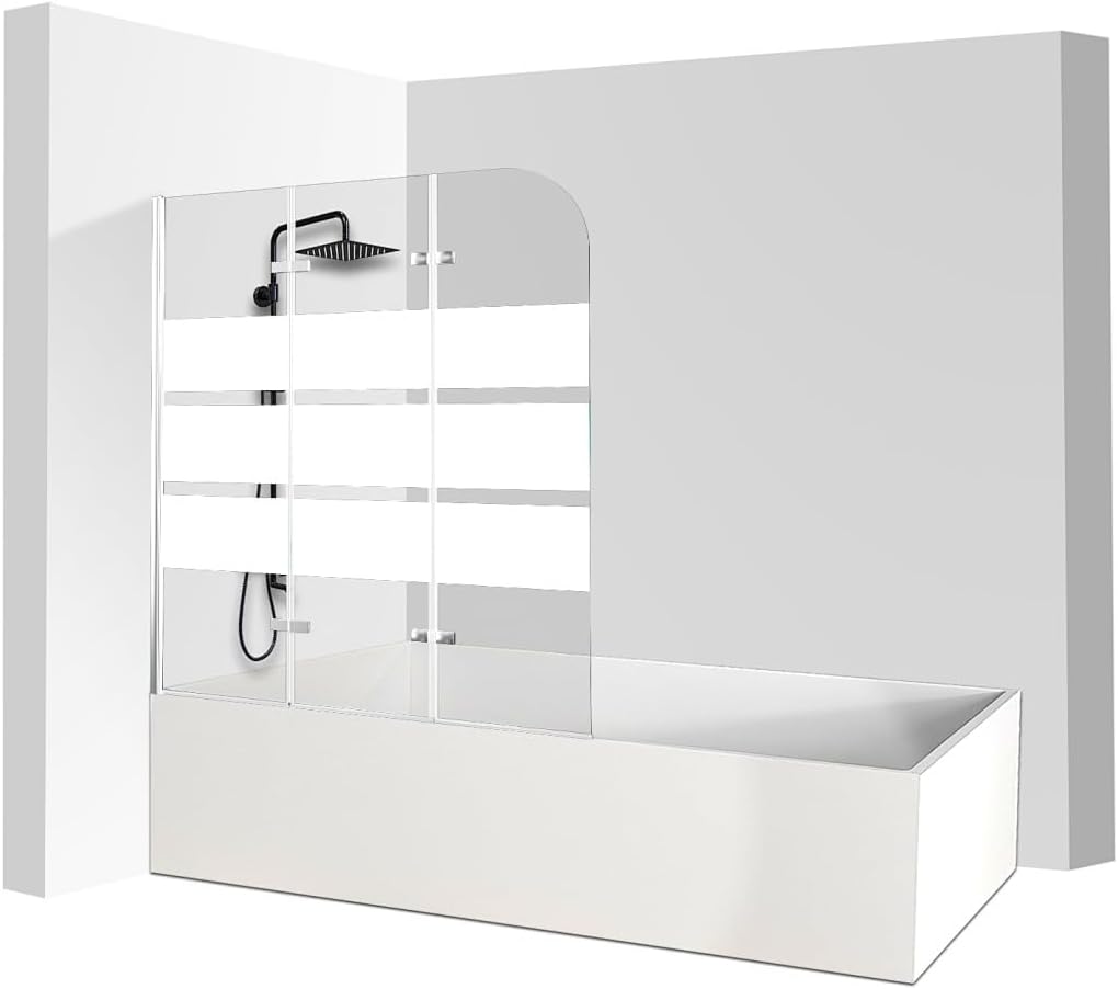 Badewannenaufsatz 120 x 140 cm, 3-teilig faltbar, Duschwand für Badewanne aus 6 mm ESG…