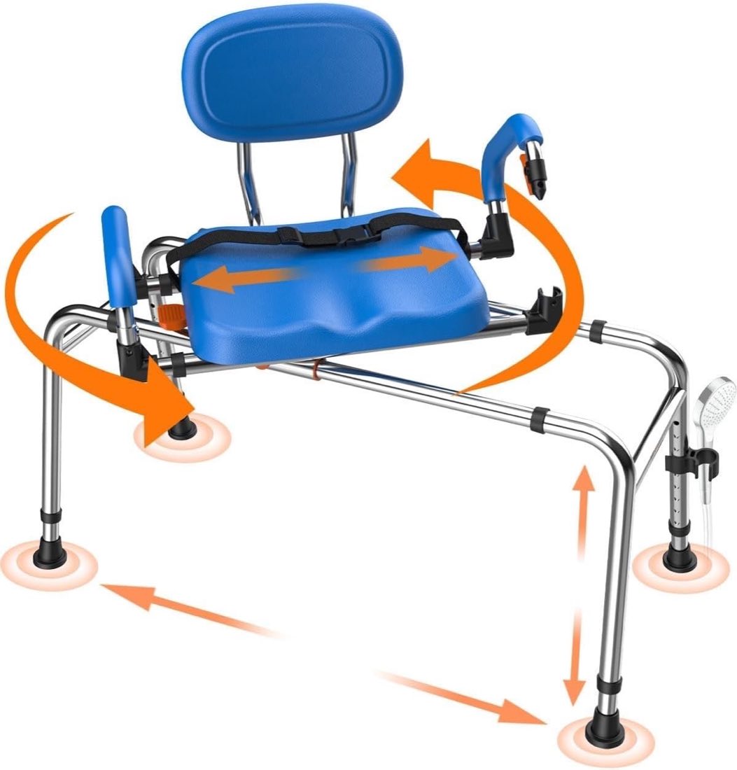 Gleitender Duschstuhl mit 360° drehbarem Sitz, 204kg Wannen-Transferbank