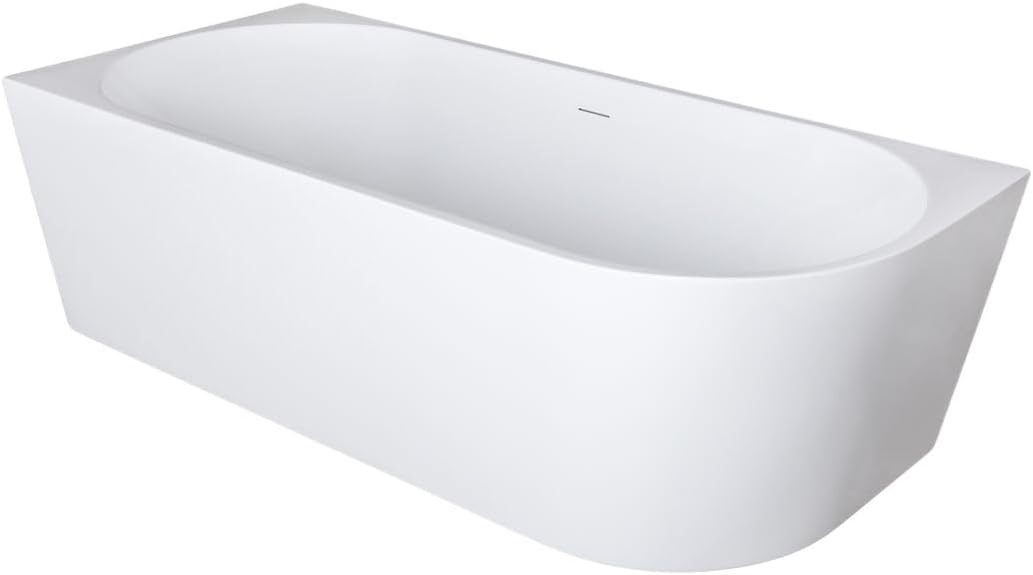 Belvit Halbfreistehende Eckbadewanne 180 x 80 cm links, Acryl Badewanne mit Mittelablauf, vorwandbadewanne raumsparbadewanne badewanne freistehend freistehende wanne badewanne modern, Weiß