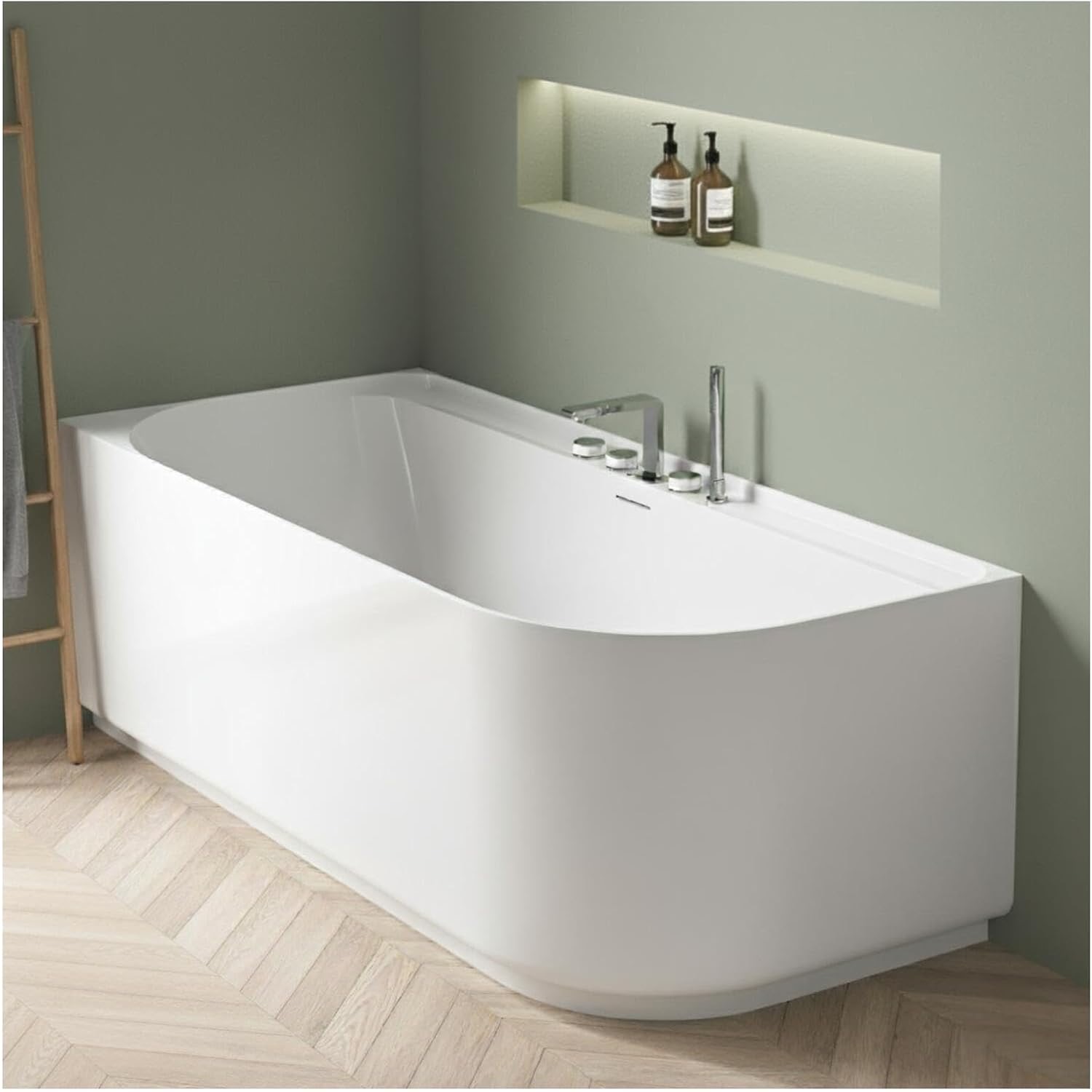 MOB-IN Equinoxe Acryl-Badewanne, halbe Insel, Weiß, 170 cm – Ecke links