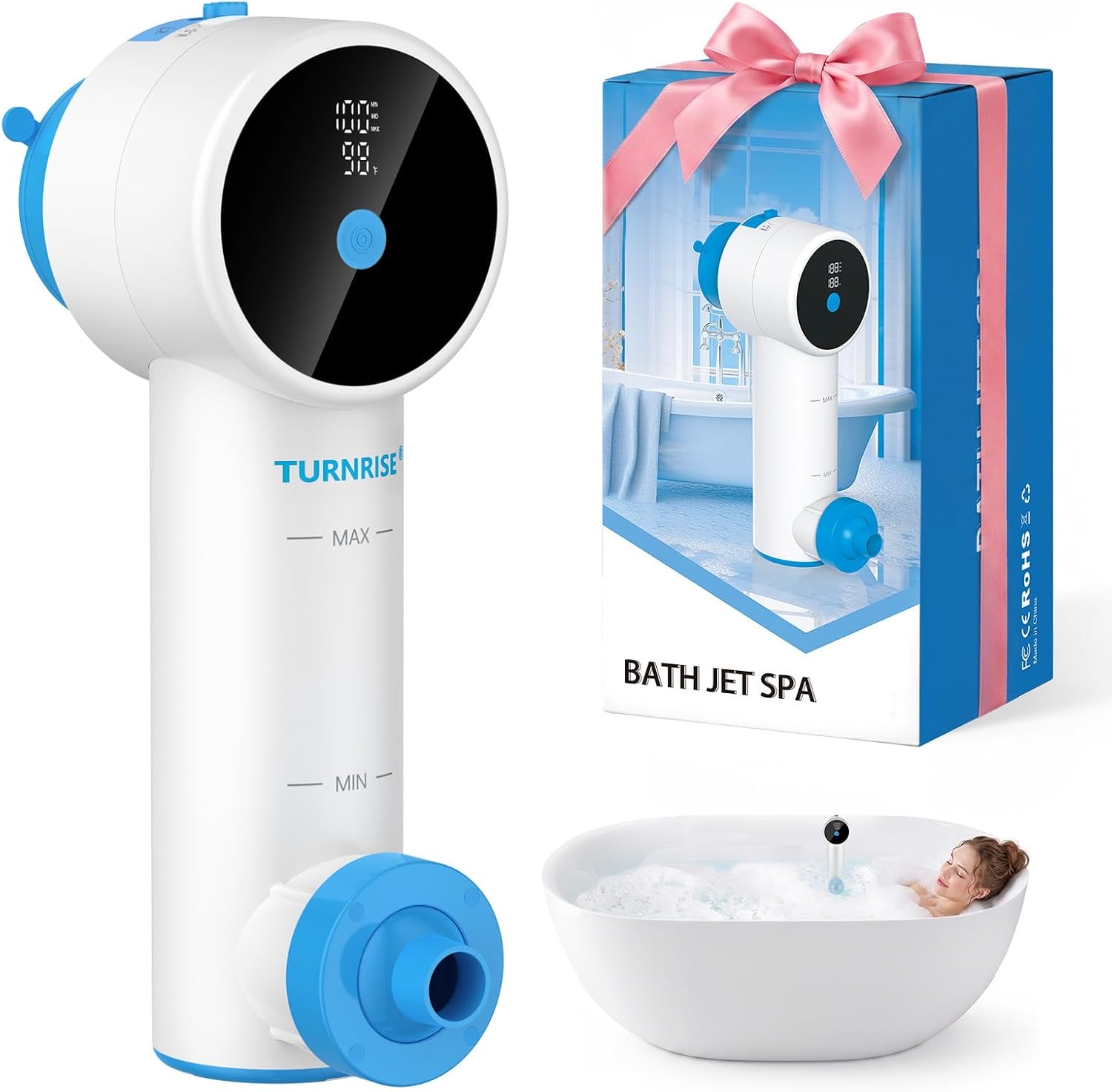 Bath Jet Spa Badewannendüsen für Wanne Kabelloser Home Spa mit 3 Massageintensitätsstufen, Düsenmassage und Sprudelmodus Smart Display, Vakuum Saugbefestigung für Tiefenentspannung