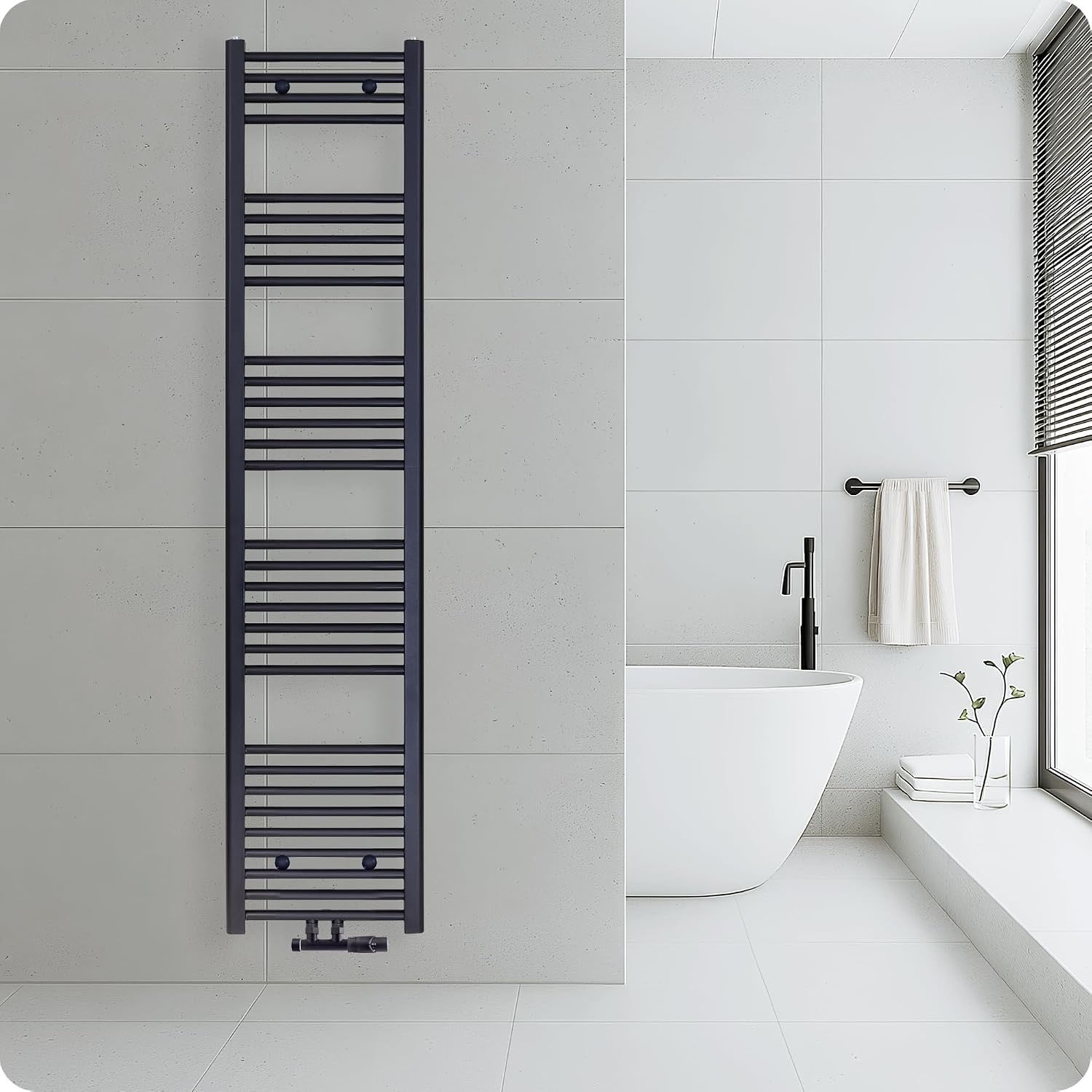 Belvit Badheizkörper 180×40 cm Schwarz matt