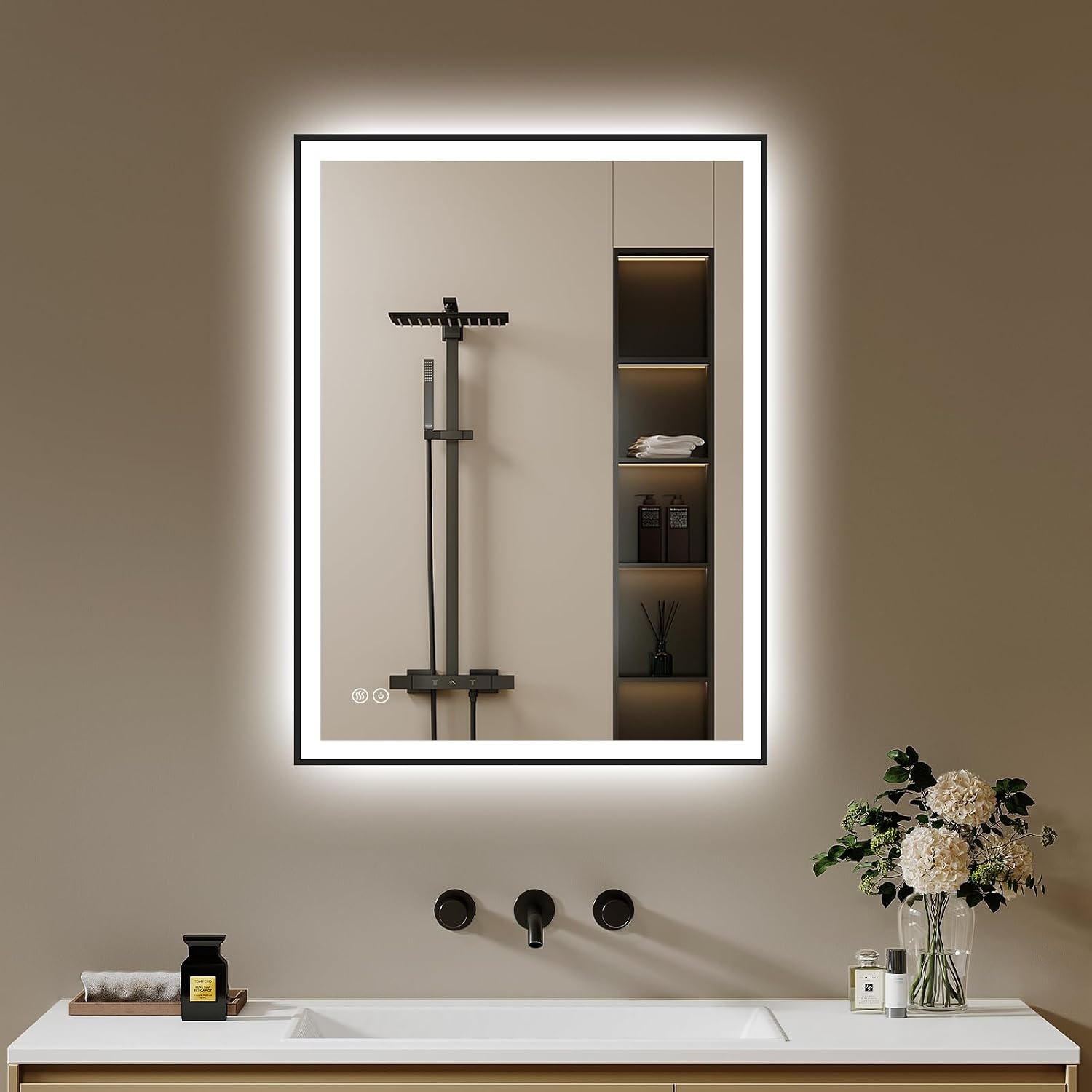 Archaluxe LED-Spiegel mit Rahmen 40×60 cm