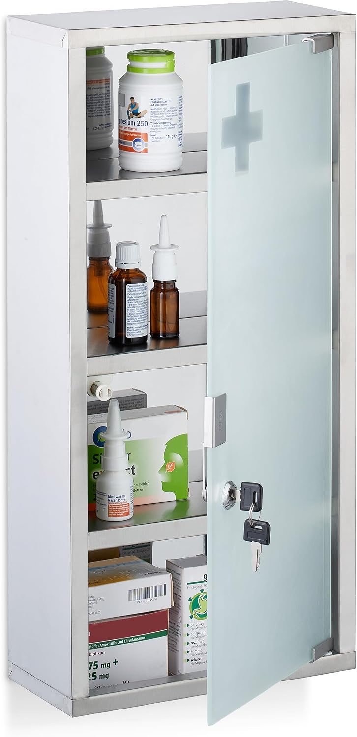 Relaxdays Medizinschrank Edelstahl 4 Fächer
