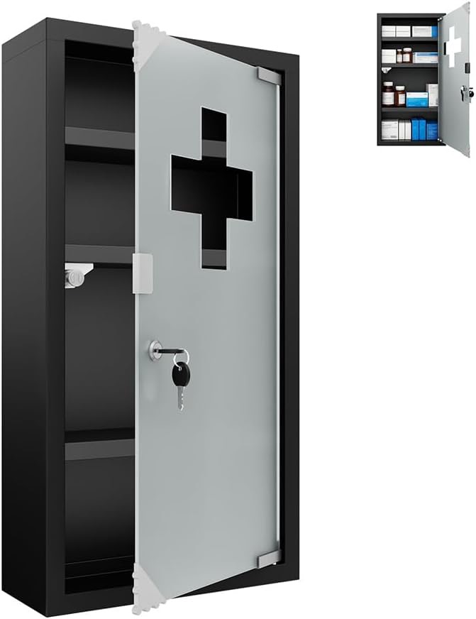AufuN Medizinschrank Edelstahl schwarz