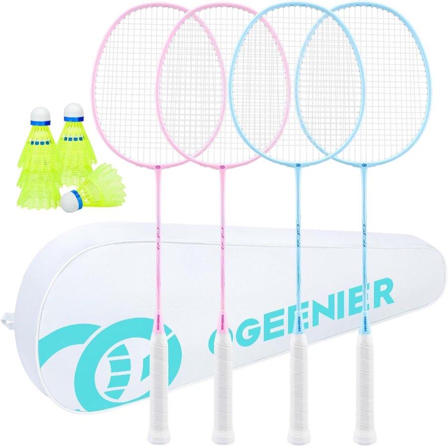 Ogeenier Badminton-Set, 4 Schläger, 6 Bälle, Tasche