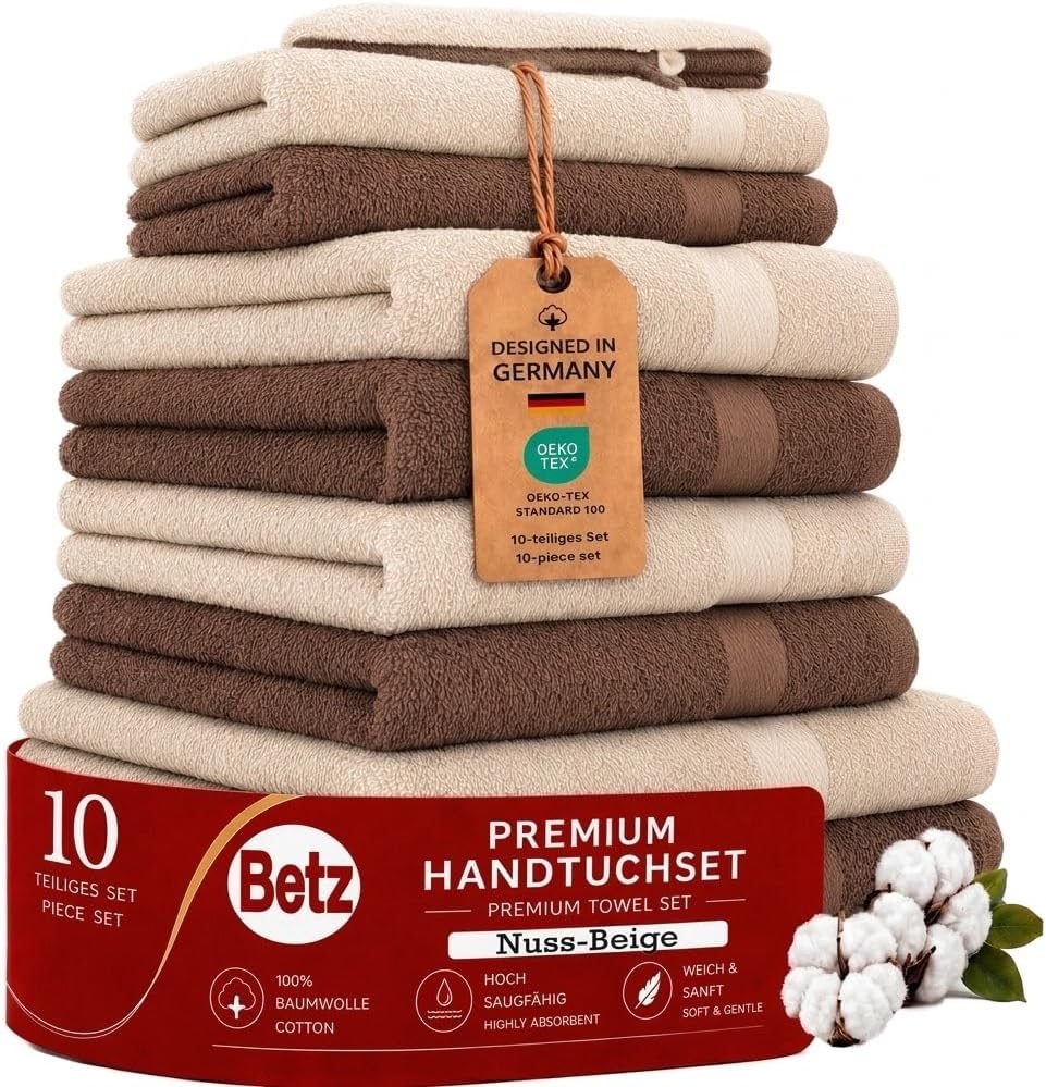 Betz Premium 10-teiliges Handtuch-Set Nussbraun & Beige