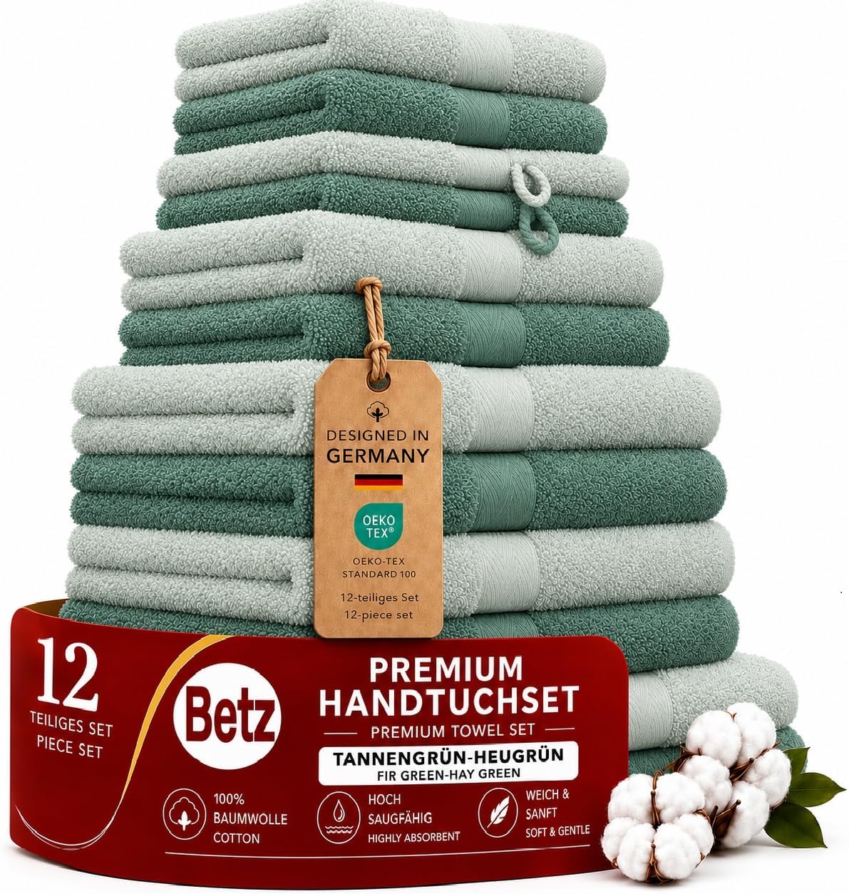 Betz Premium 12-teiliges Handtuch-Set Heugrün/Tannengrün