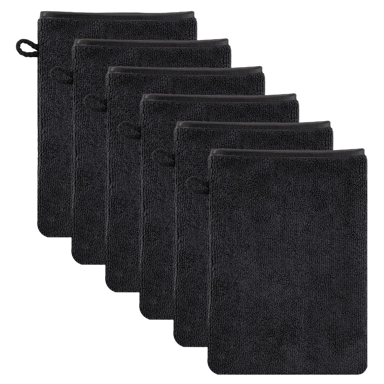 SREBIWO 6er Waschhandschuhe, schwarz