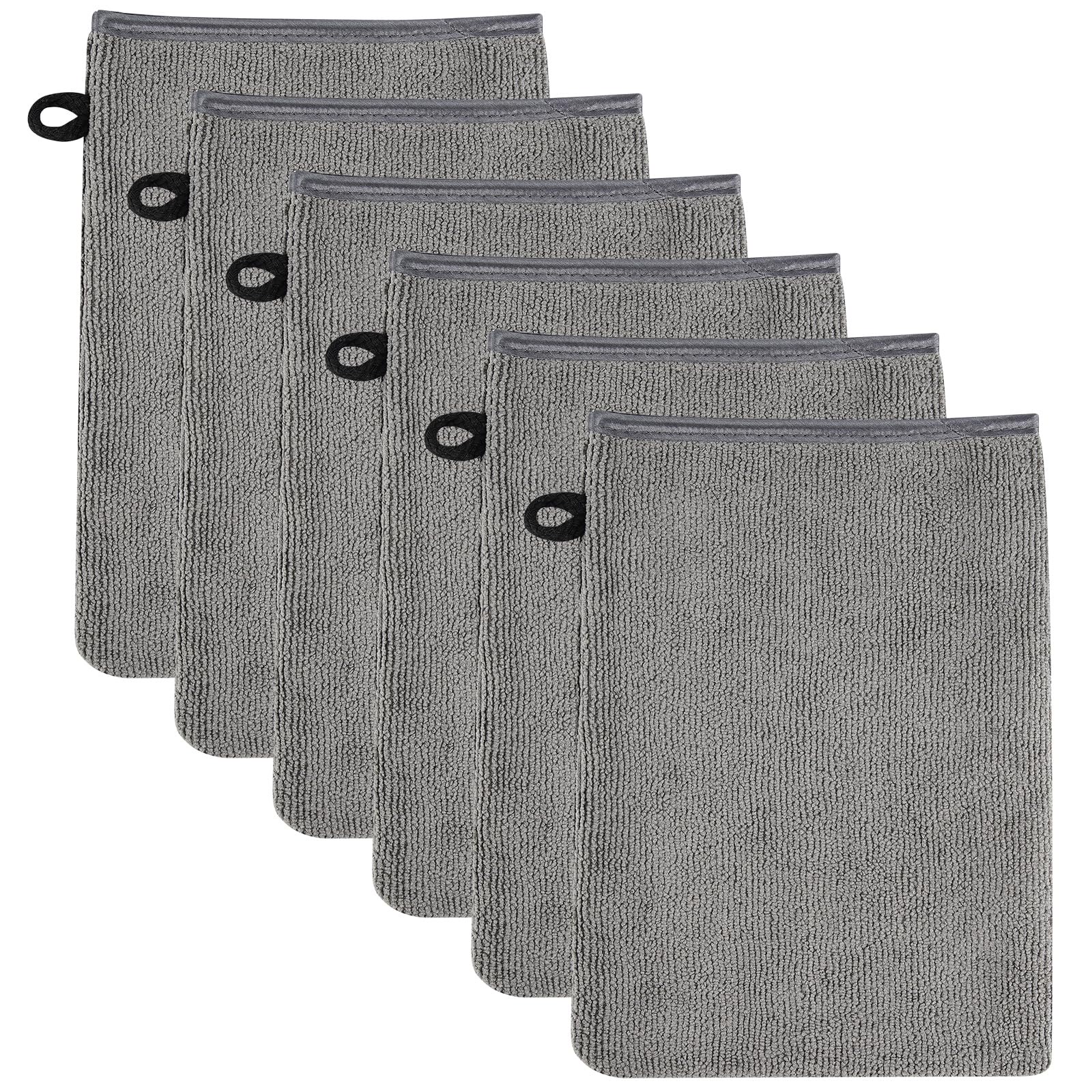 SREBIWO 6er Waschhandschuhe, grau