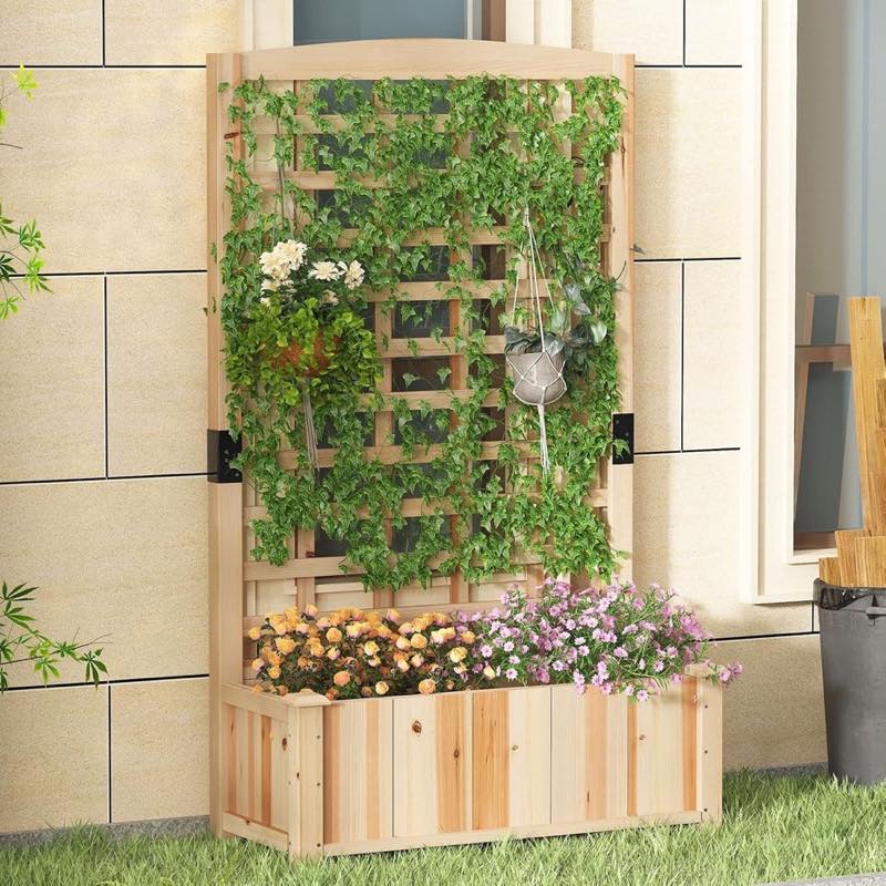SogesHome Holz-Hochbeet 90×40×150 cm mit Spalier