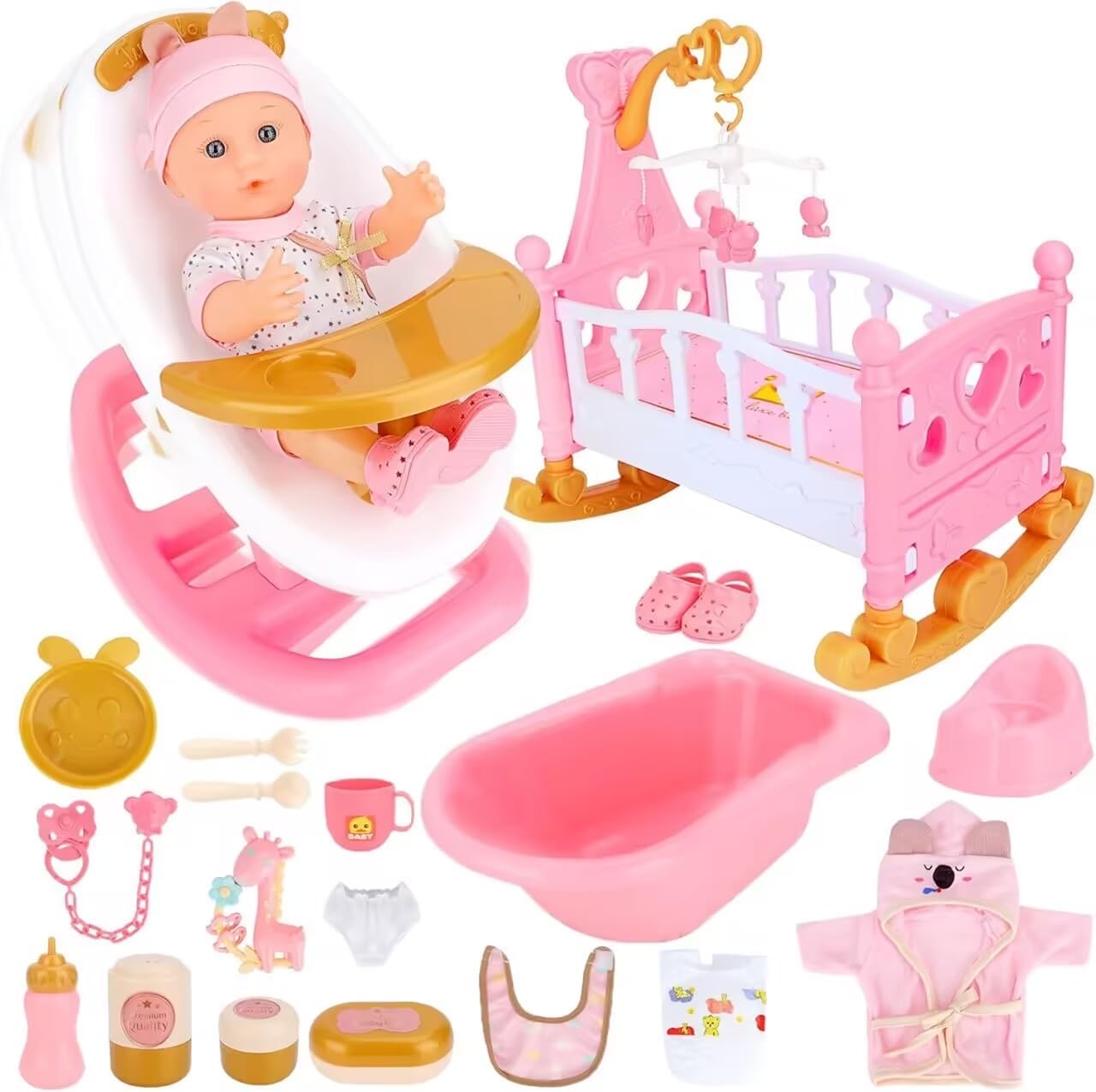 deAO Babypuppen-Set, 21-teilig