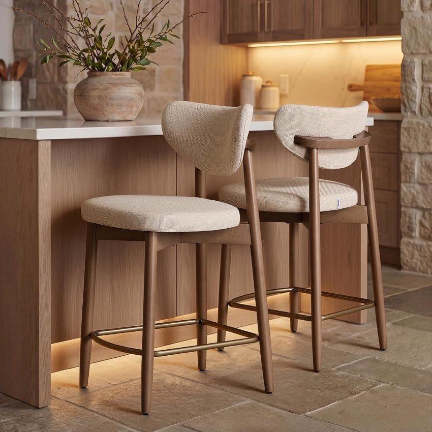 VASAGLE Barhocker 2er Set Holzbeine Leinen