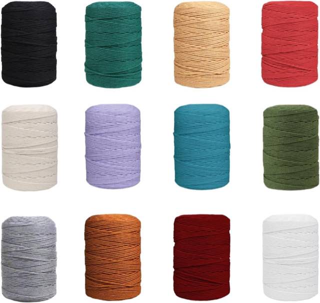 DXRPO Makramee-Garn 12 Farben, 3 mm